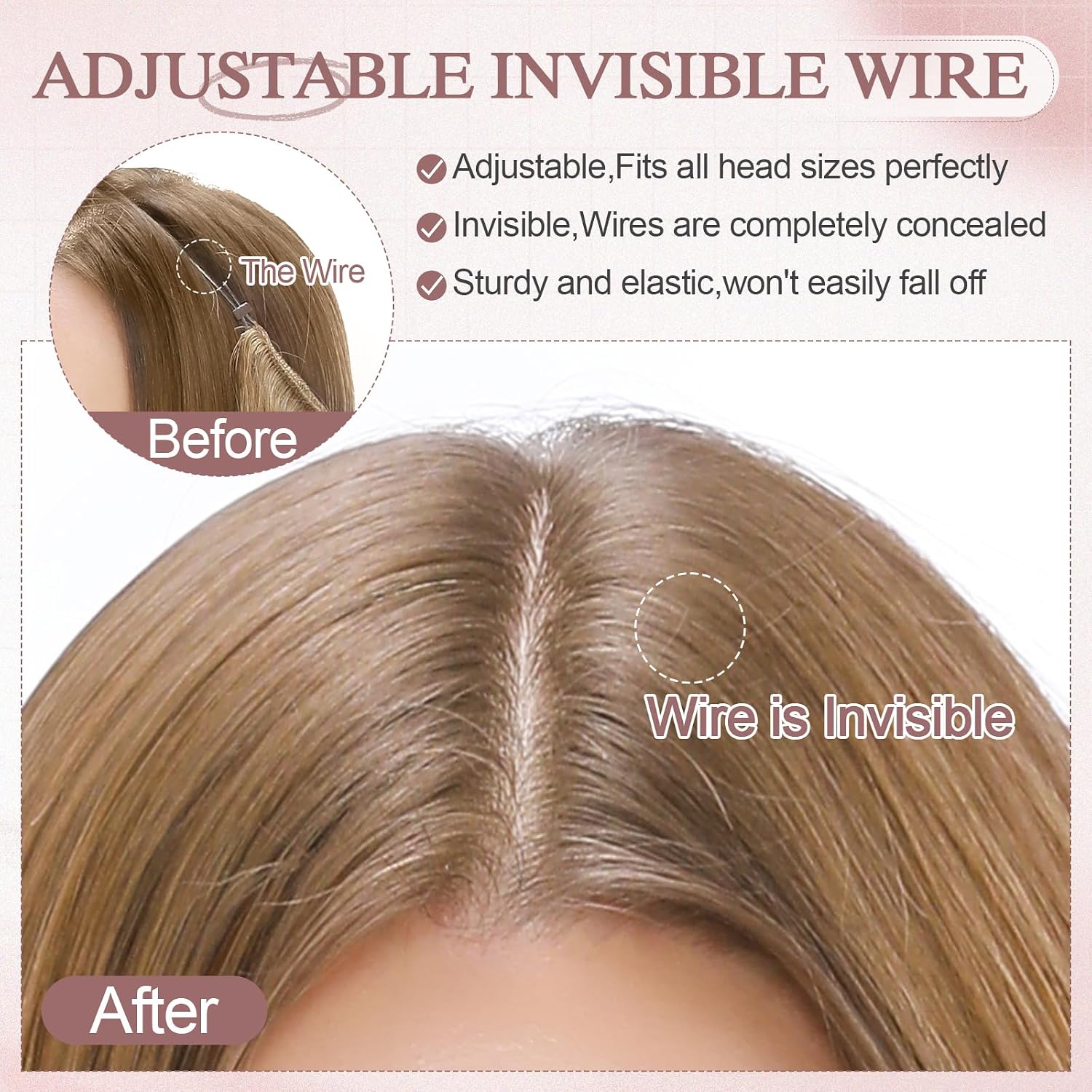 Halo Hair Extensions Real Human Hair Wavy Invisible Wire Hairpiece Adjustable One Piece With 2 Secure Clips For Women to Add Length,12inch 12P613 Golden Brown Mixed Bleach Blonde,55g