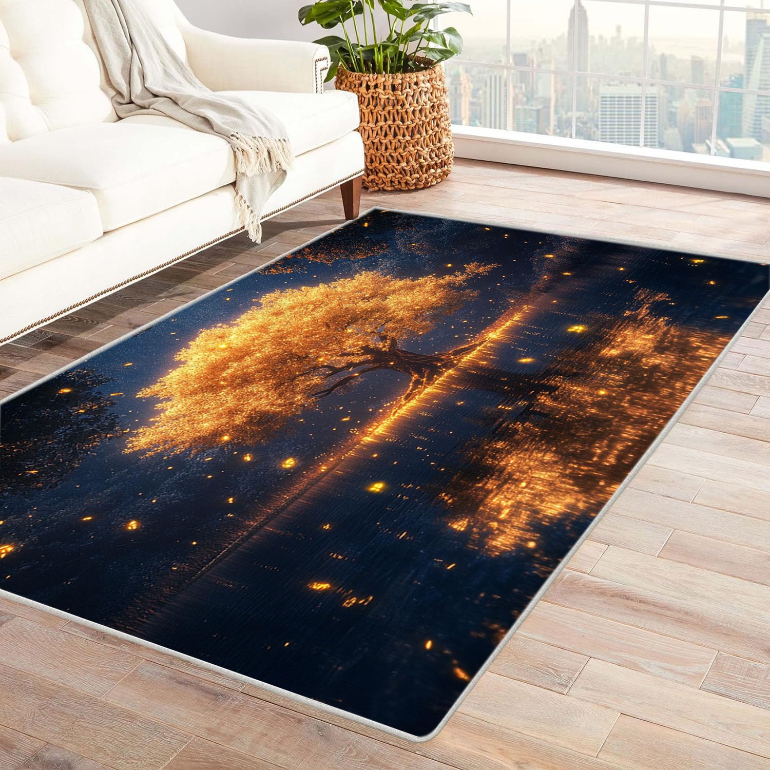 Moquette salon jaune 120x150cm avec traitement antidérapant et anti-poussière