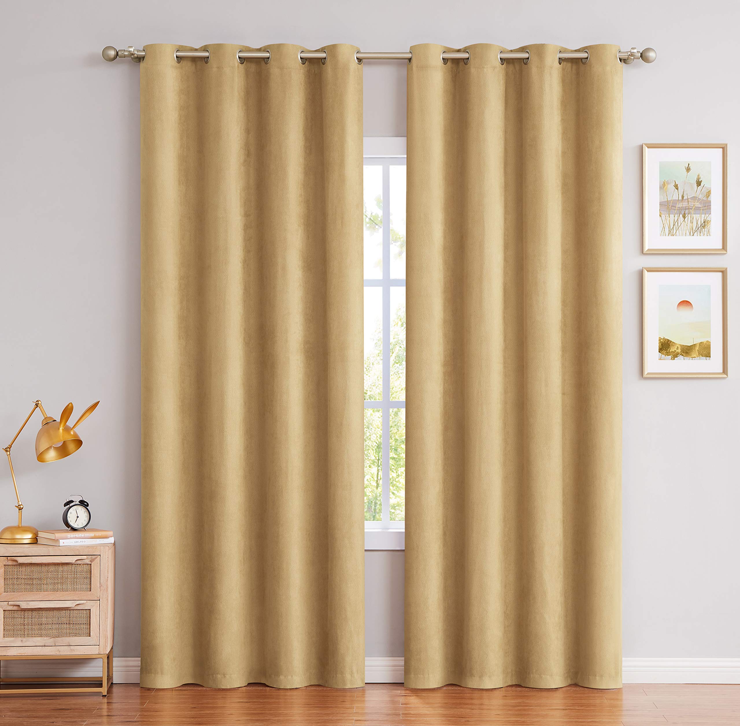 Randall Faux Suede Solid Window Curtain Panel 63 Inch Long with Grommet Top Window Treatment Set Room Darkening Drape for Bedroom/Living Room/Kitchens