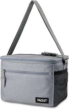 PackIt Freezable Essential Lunch Cooler, Gray Fog, Built with EcoFreeze Technology, Fully Freezable, Collapsible, Reusable, With Adjustable Crossbody Strap, Top Clip Handle, Designed for Fresh Office