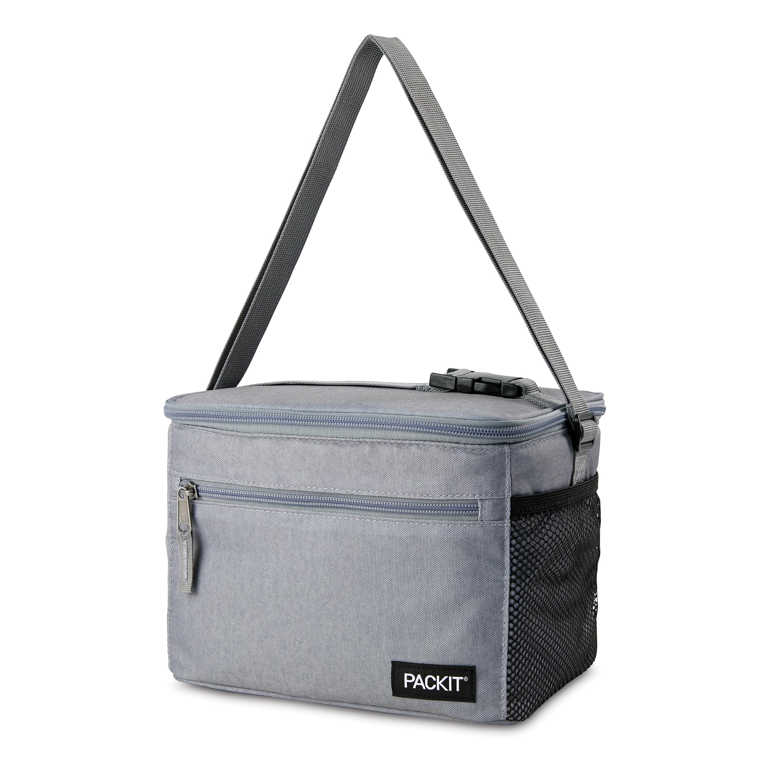 PackIt Zamrażalna niezbędna chłodziarka, zbudowana w technologii ECOFREEZE, w pełni zamrażalna, składana, wielokrotnego użytku, z regulowanym paskiem crossbody, górnym uchwytem z klipsem,