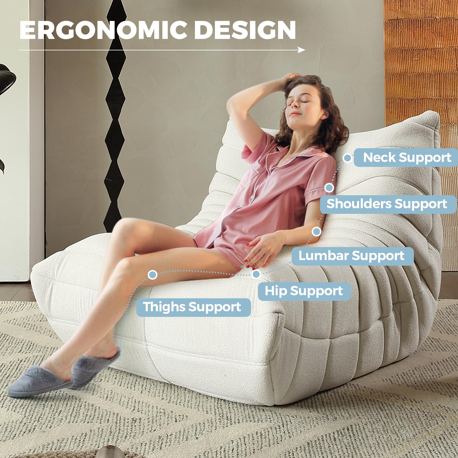 Fauteuil Togo Style Fireside - Canapé De Sol Confortable, Mousse Haute Densité, Tissu Daim Doux - 93x90x70cm - 12