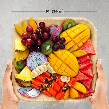 ECO Leaf 25 Disposable Palm Leaf Plates 10 (25cm) Large Square, Eco-Friendly, Biodegradable, Compostable, Durable, Oven Safe Bamboo Plates for Hot Food, Weddings, Picnics, and Parties