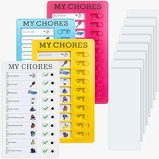 Chores Chart for Kids - Chore Chart - Chore Board - Morning Routine - to Do List - Checklist Board, 4 Pieces with 8 Detachable Cardstock - New Colors! Hot Pink and Yellow