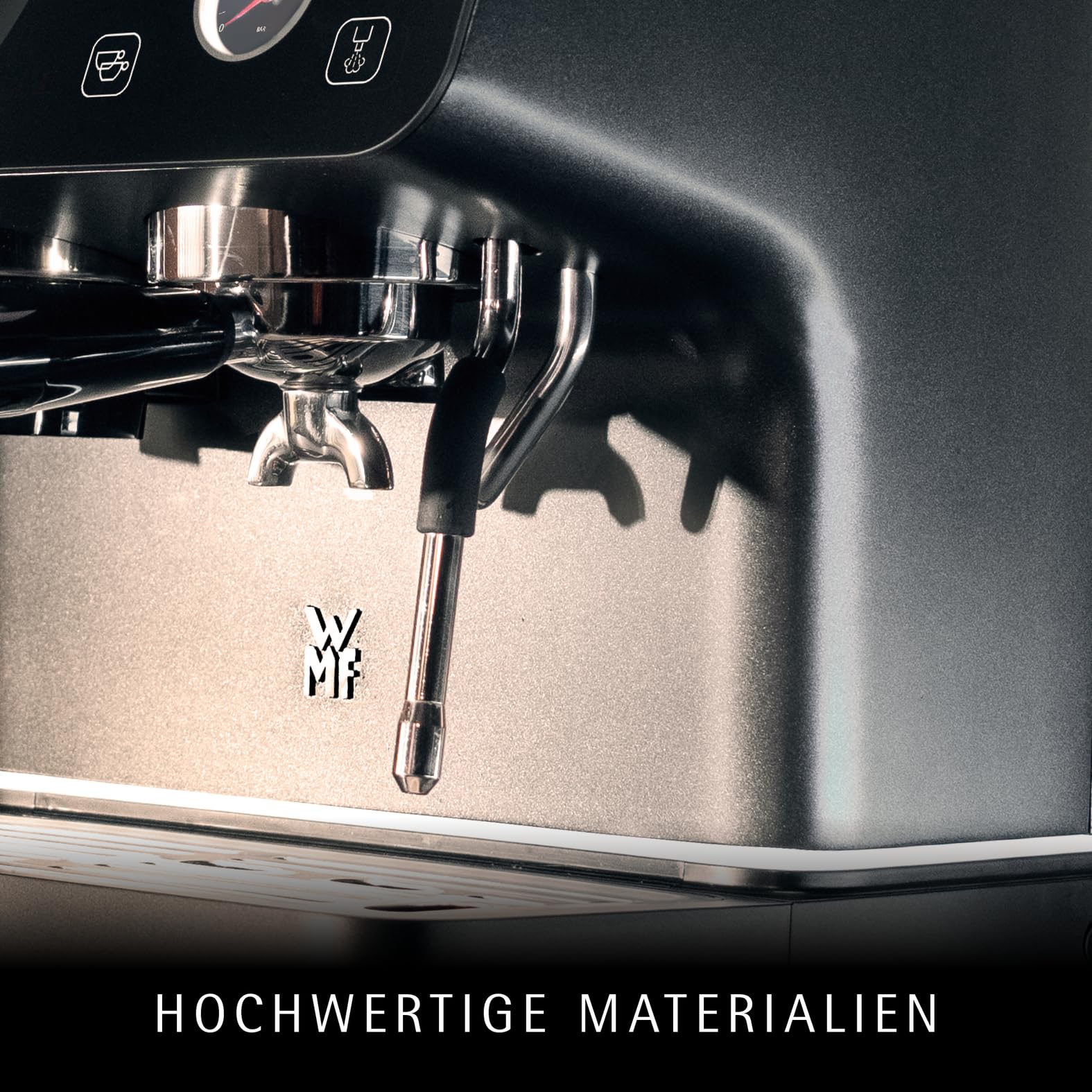 WMF Espresso Pro Siebträgermaschine, halbautomatische Espressomaschine mit Mahlwerk, 15 bar Druck, integrierte Waage, Doppel-Thermoblock Technologie, schnelles Erhitzen, Steingrau