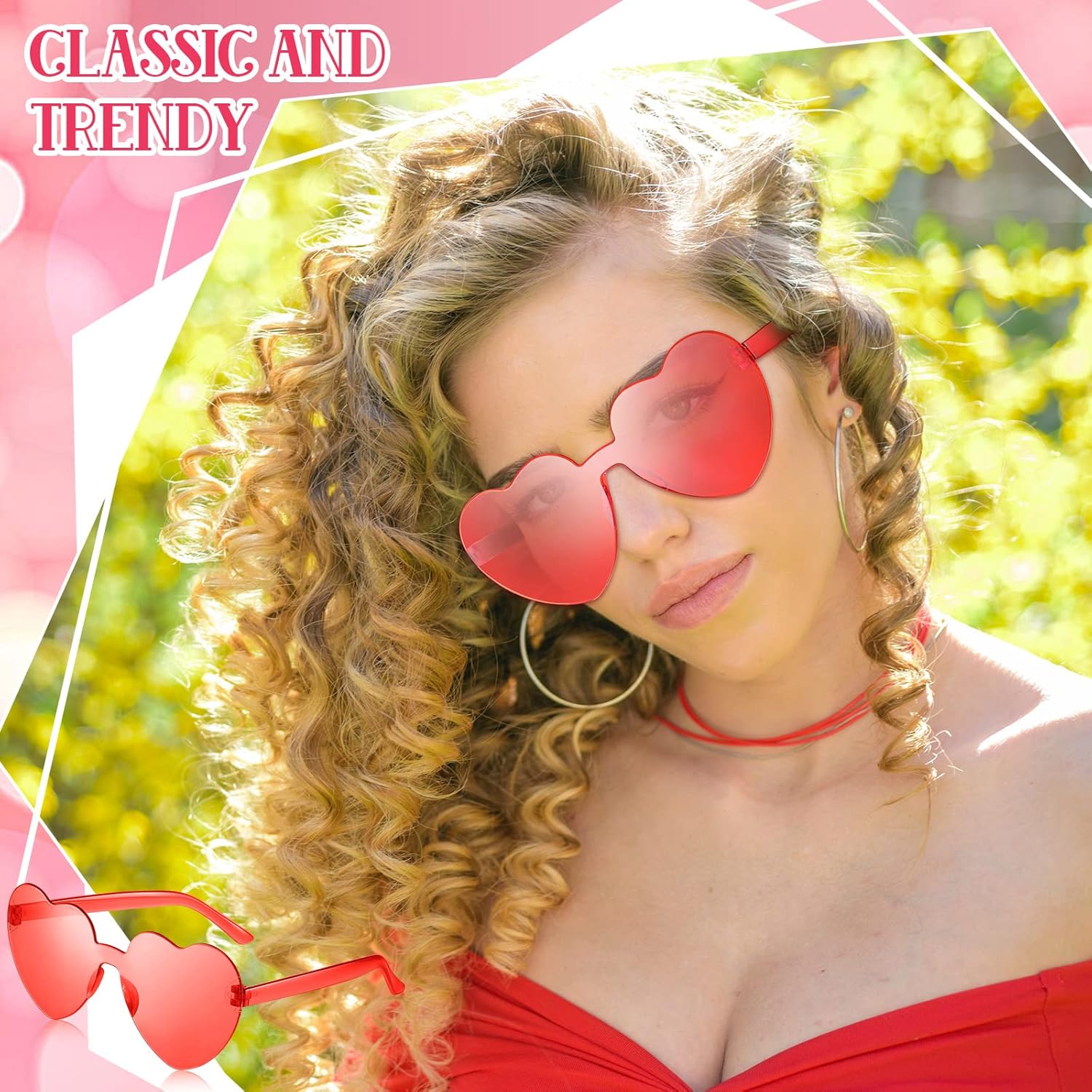 Macarrie 30 Pairs Valentine's Day Heart Shaped Sunglasses Transparent Rimless Heart Party Sunglasses for Women, 6 Colors - Image 3