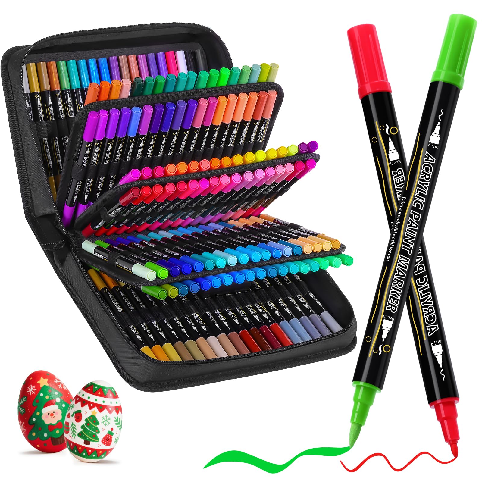 Tongfushop 144 Colors Acrylic Paint Markers, Dual Tip Acrylic Paint Pens for Rock Painting, Canvas, Wood, Stone, Glass, Ceramic, DIY Crafts, No Bleed Art Markers with Case for Artists & Adult