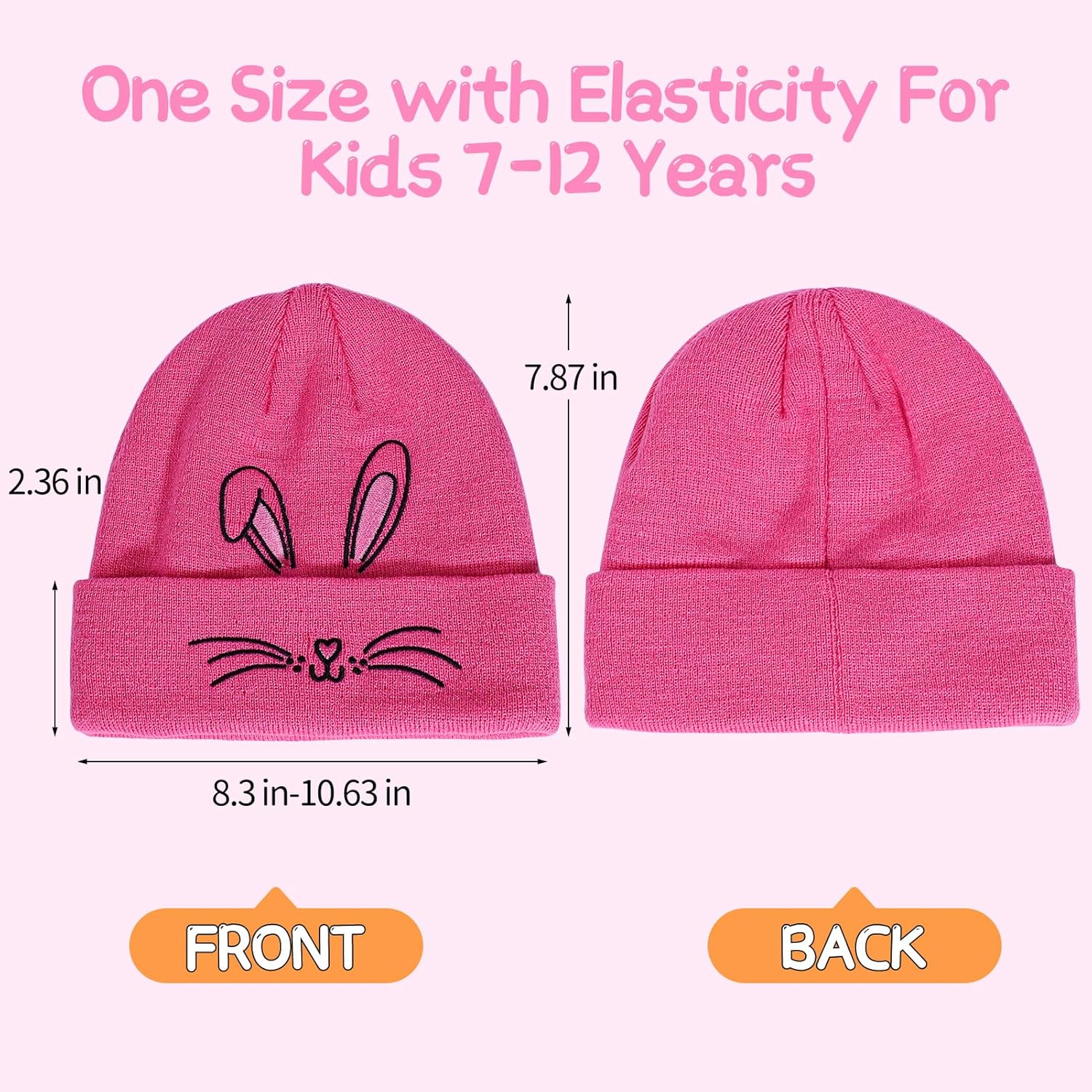 Kids Winter Beanie with Cute Rabbit Embroidery, Warm Knit Hat & Foldable Cuff for Girls Age 7-12 (Cozy Gift) - Image 6