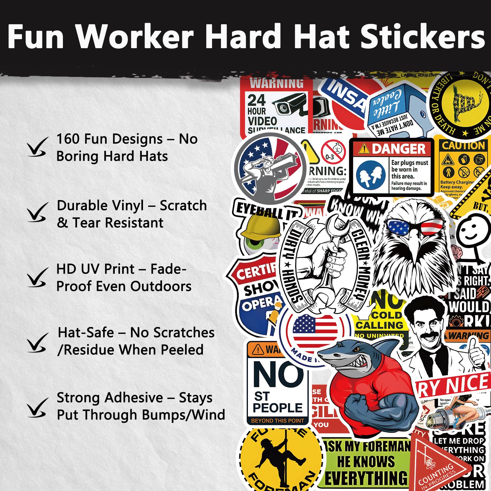 160Pcs Funny Blue Collar Hard Hat Stickers for Adults/Men - Hardhat Gifts Accessories for Construction, Welding, Electrician, Mechanic - Fit Welding, Tool Box, Helmet, Water Bottles