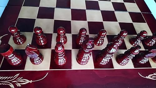 Miniatura 2 de New big huge wooden chess set handmade wooden 25x 25 in chessboard box bordeaux wood chess piece backgammon