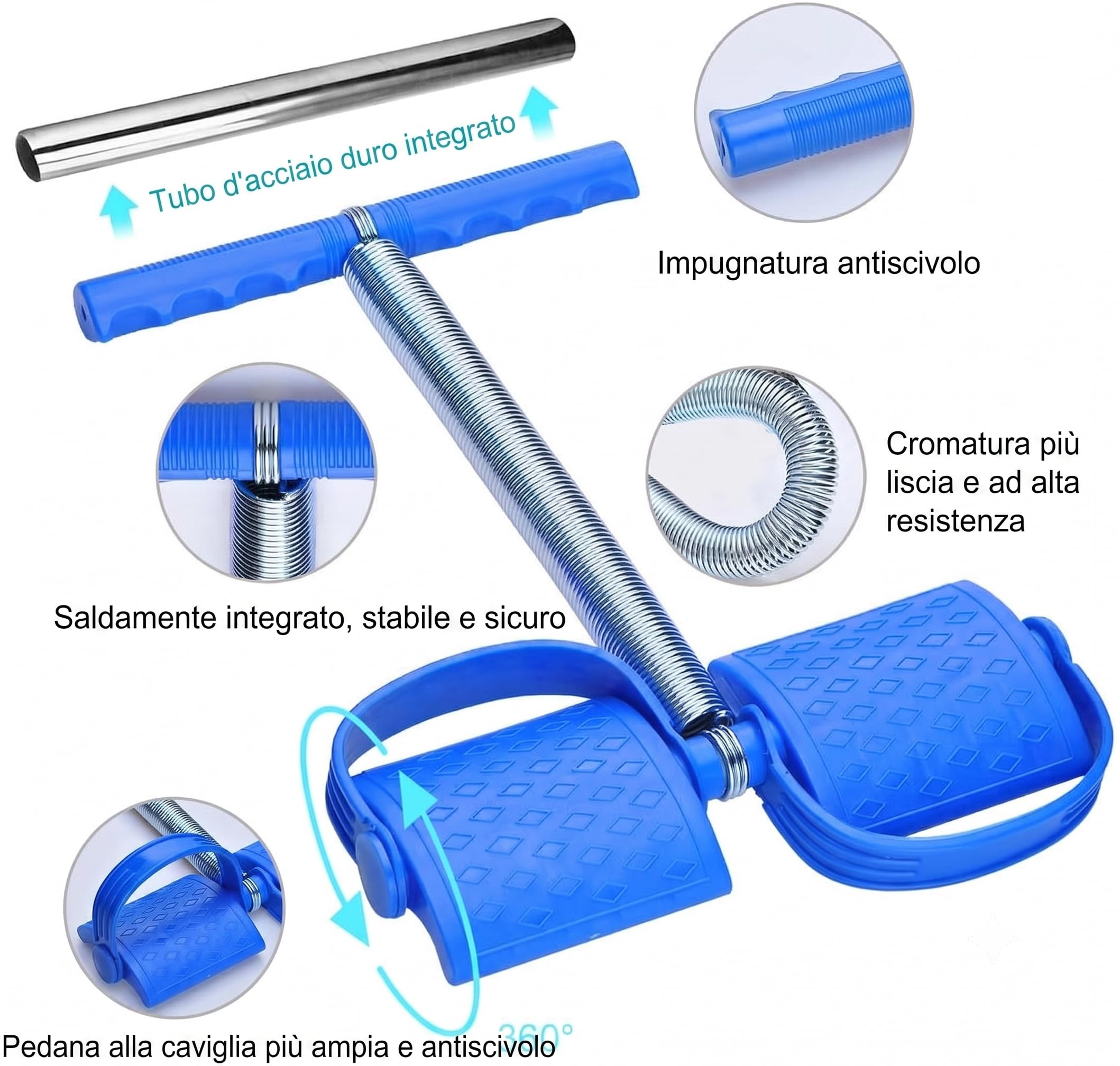 OCEANO Attrezzo per Addominali a Molla con Pedali, Elastico Fitness per Tonificazione Addome, Braccia, Gambe e Glutei