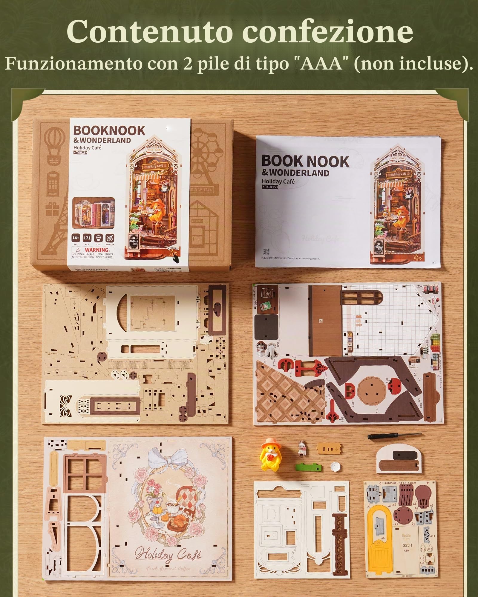 ROBOTIME Book Nook Kit per adulti – Holiday Café, kit fai da te casa in miniatura, decorazione per libreria, regalo creativo per ragazzi e adulti