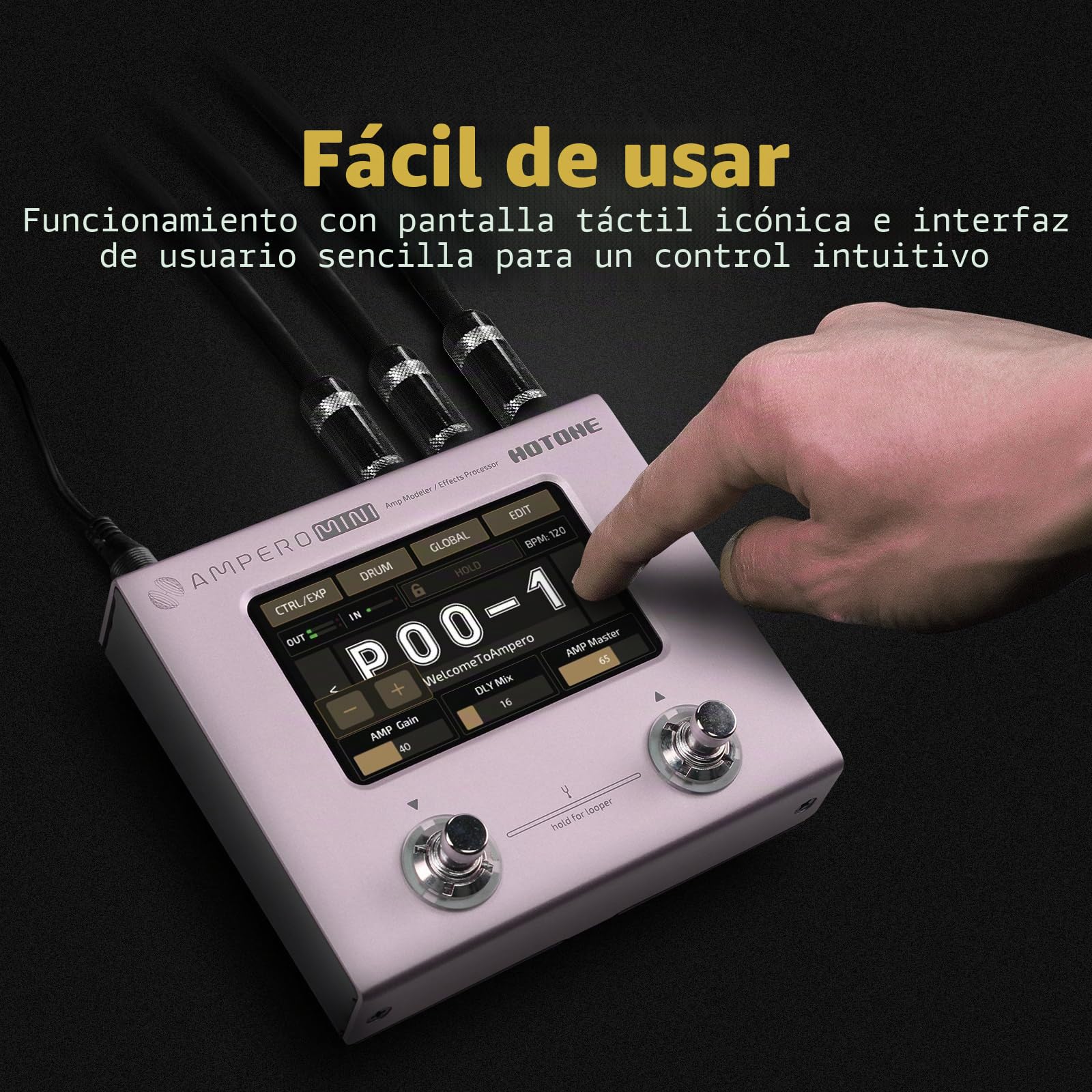 Hotone Guitar Bass Procesador Multi-Efectos Pantalla Táctil Guitar Bass Amp Modeling IR Cabinets Simulación Stereo OTG USB Audio Interface Multi Language Ampero Mini (Purple Taro)