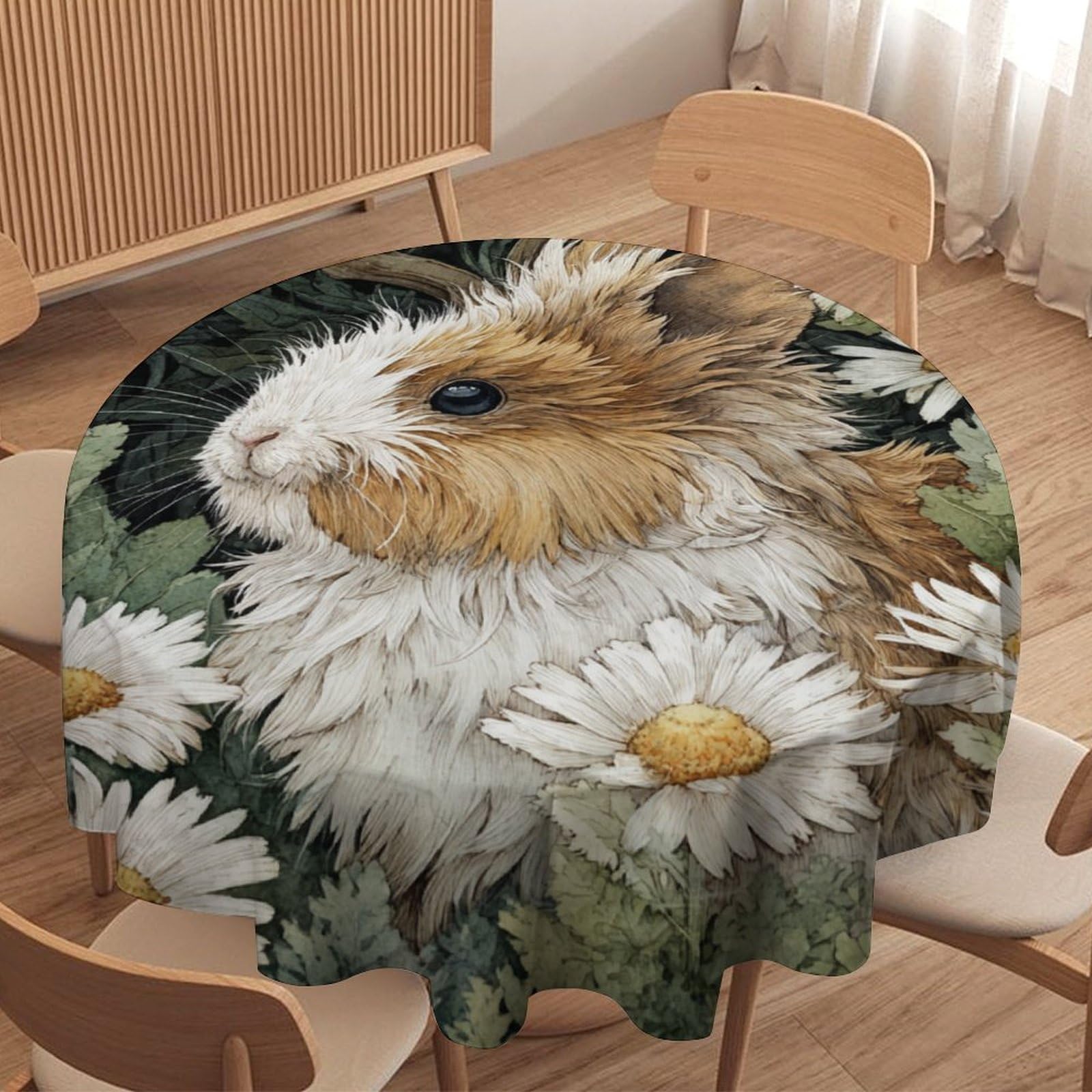 LUYYSKY Fantasy Watercolor Cute Rabbits Round Tablecloth Vintage Abstract Spring Garden Daisies Floral Animal Bunny Washable Decor for Table Cover for Kitchen-127 Wx127 L cm