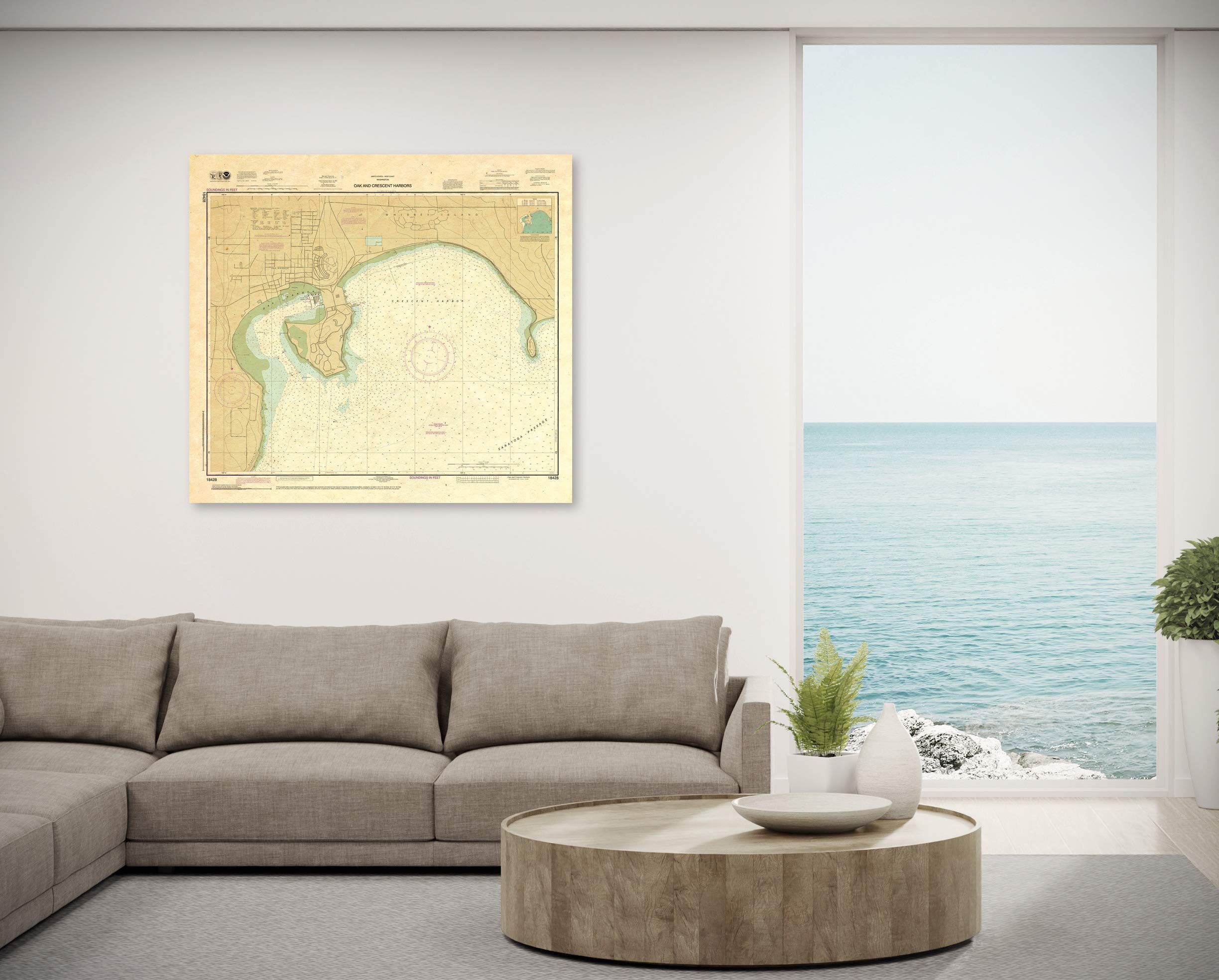 Paradise Cay Publications Antiqued NOAA Chart 18428: Oak and Crescent Harbors