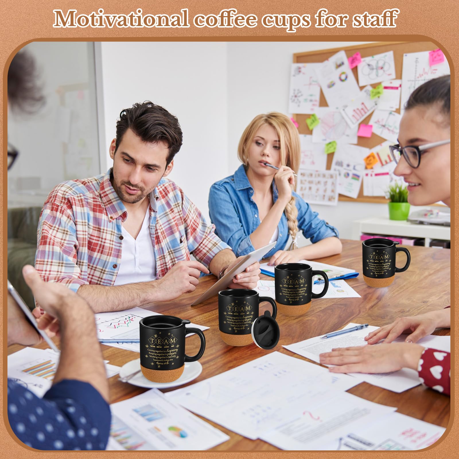 4 tazze da caffè motivazionali per dipendenti, regalo di apprezzamento con fondo in sughero, tazze di ringraziamento, regali per personale, volontari, colleghi, insegnanti, infermiere (nero)