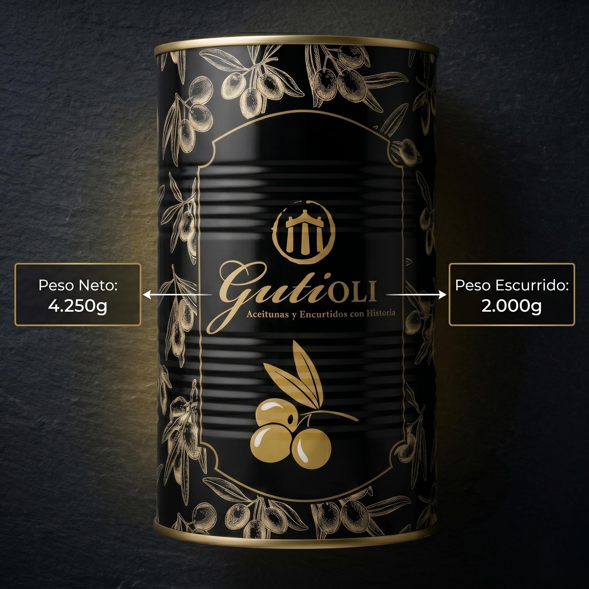 Aceitunas Gordal Picantes GutiOLI Cachonditas Sin Hueso Lata 2 kg Escurrido