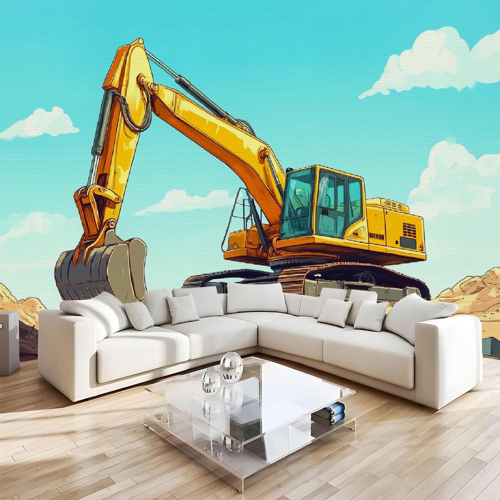 Photo murale excavatrice 3D pour transformer le salon ou une chambre d'enfant moderne