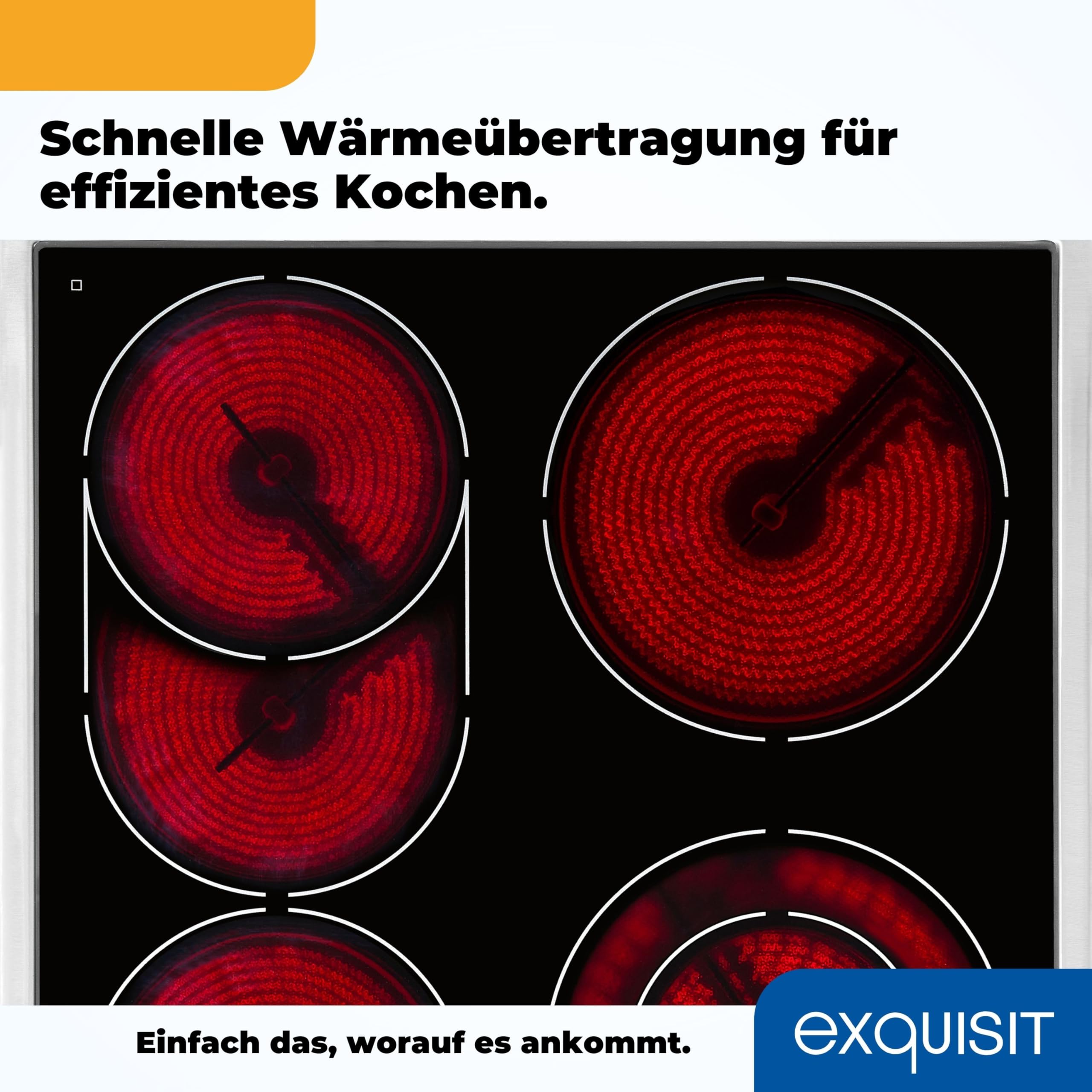 Exquisit Standherd 50 cm ECM 5-4.1 BZ Inox Elektroherd mit Glaskeramik-Kochfeld Umluft Grill 46 L Backofen Energieeffizienzklasse A