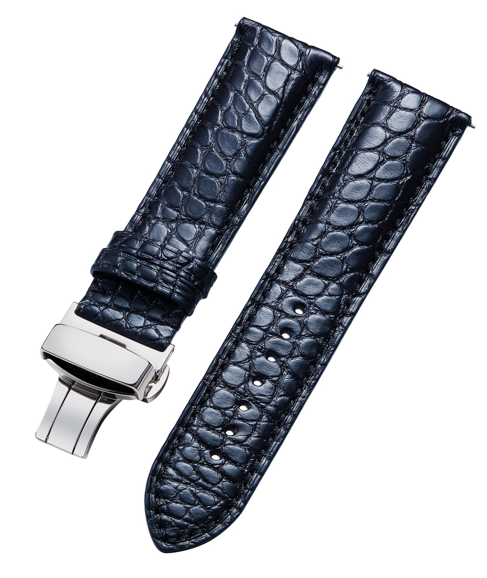 BINLUN Leder Uhrenarmband Echtes Krokodilleder Uhrenarmbänder Alligator Lederarmband für Herren Damen 18mm 19mm 20mm 21mm 22mm Schnellverschluss Faltschließe 2 Farben Handgemacht Klassische Mode