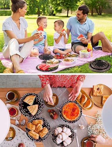 Miniatura 6 de 141 piezas de suministros de fiesta de color negro y oro rosa, los juegos de vajilla de fiesta incluyen platos de papel, servilletas, tazas y