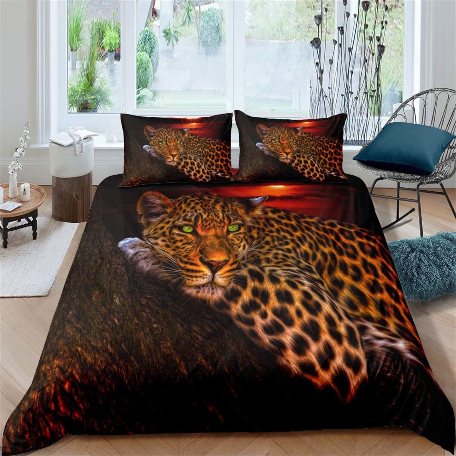 Bestie Leopard zestaw pościeli oddychająca miękka wygodna hipoalergiczna mikrofibra z zapięciem na zamek błyskawiczny poszewka na kołdrę dla chłopców dziewcząt niemowląt i nastolatków + 2 poszewki na poduszki