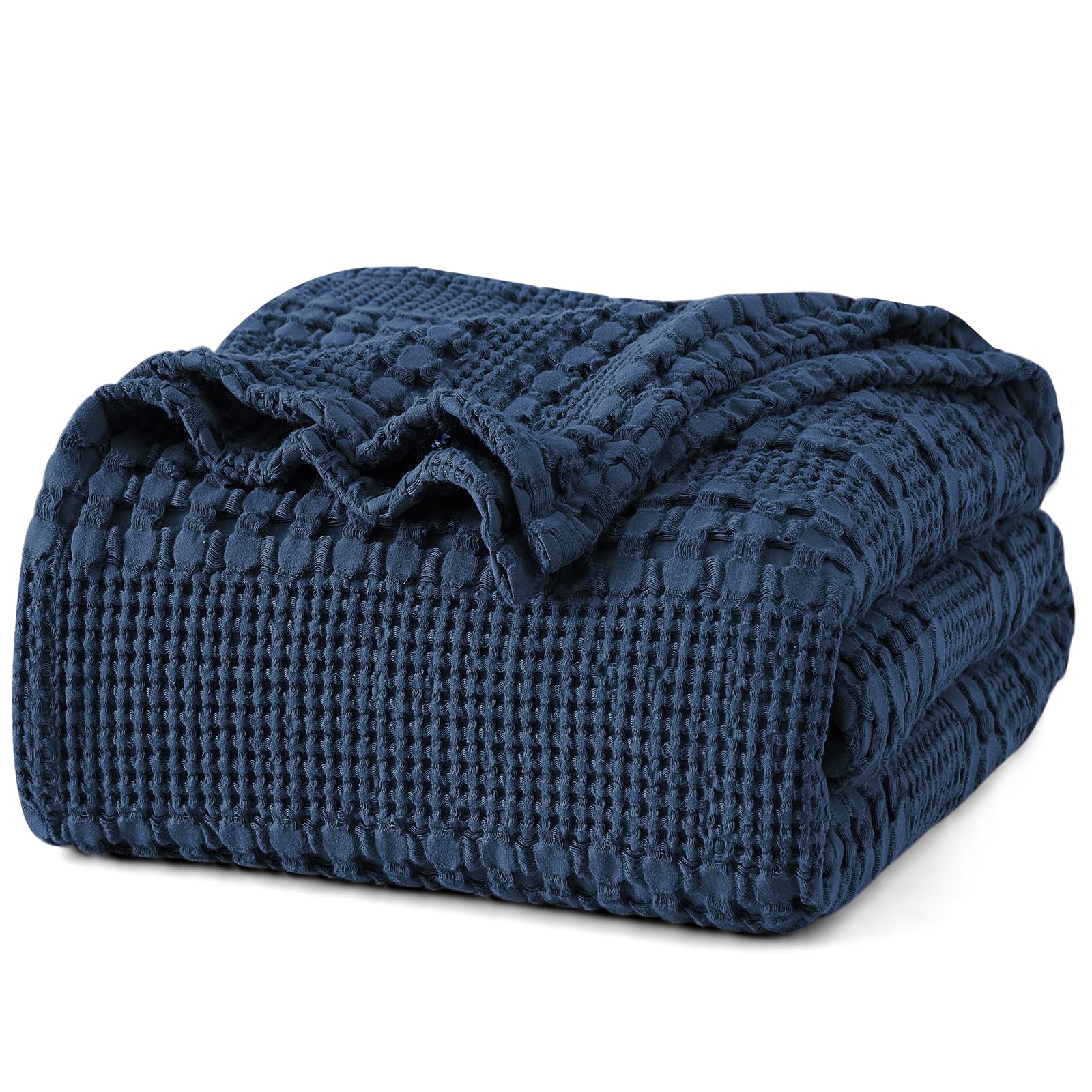 PHF 100% Cotton Waffle Weave Blanket King Size for Bed, Soft Lightweight & Breathable, All-Season Comfort, 300 GSM Luxury Aesthetic Blanket for Home Decor, 108"x90", Blue Sapphire