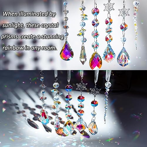 Miniatura 4 de GuassLee Adornos de cristal de Navidad para árbol de Navidad, 6 piezas de cristales colgantes de lágrima iridiscentes para decoración de Navidad,