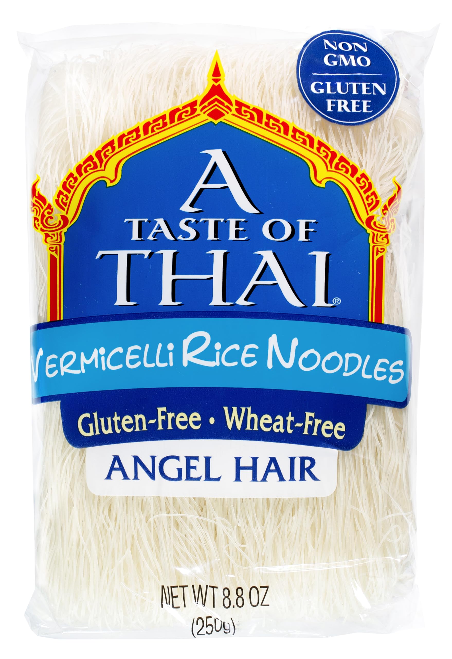 A Taste of Thai Vermicelli Rice Noodles (Angel Hair)| Restaurant-Quality Thai Flavor in Minutes | Vegan, Gluten-Free, Wheat Free, Non-GMO| Perfect for Stir-Fries, Soup & Asian Dishes 8.8 oz, Pack of 1