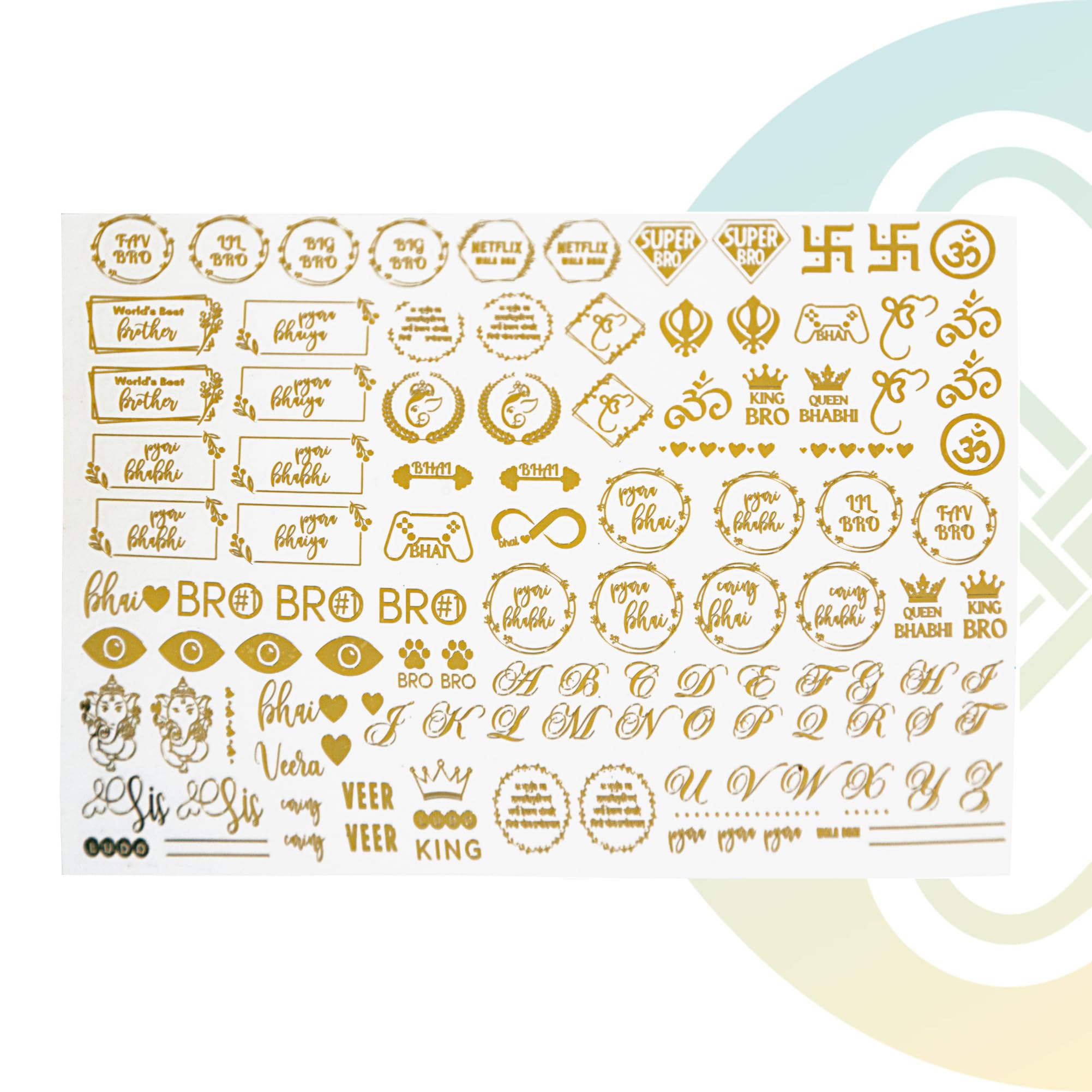 A5 Rakhi 1.0 Metal Joy Art Sticker | Premium Golden Color Sticker Sheet for Resin Art & DIY Craft | Self Adhesive & Easy to Use-image-37