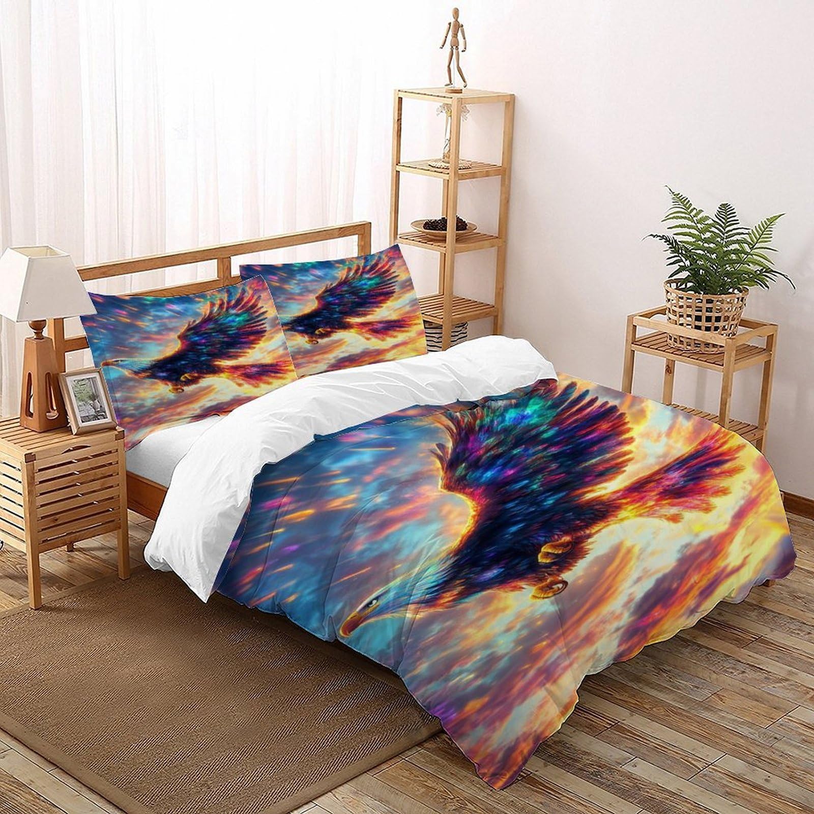 Housse de couette animal themes sauvage Aigle Ciel double 200x200cm avec 2 taies d'oreiller