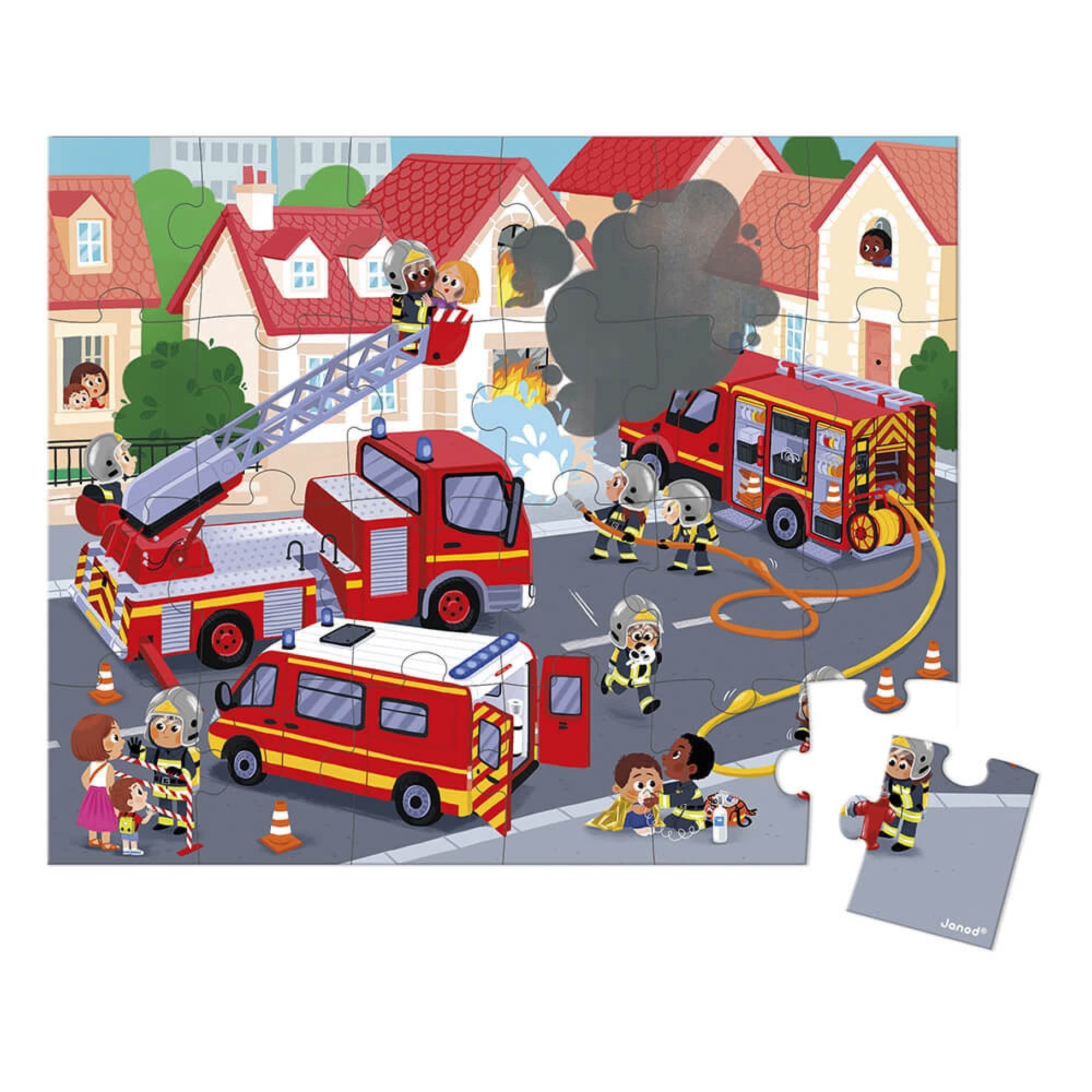 Visiter la boutique Janod Janod - J02605 - Puzzle Enfant Pompiers 24 Pièces - Jeu Educatif Motricité Fine et Concentration - Valisette Poignée - Fabriqué en France et Certifié FSC - Encres Végétales - Dès 3 Ans, Multicolore in use