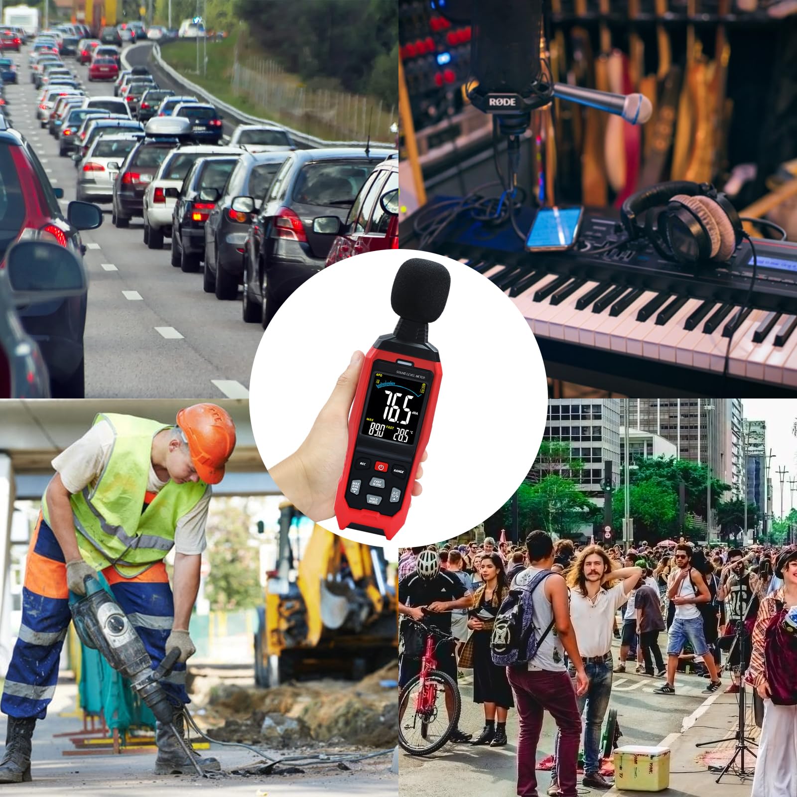 Digitales Schallpegelmessgerät SPL 30-130 dB mit MAX/MIN/AVG Datenspeicherung und LCD-Display, ideal für Zuhause, Fabrik und laute Nachbarn