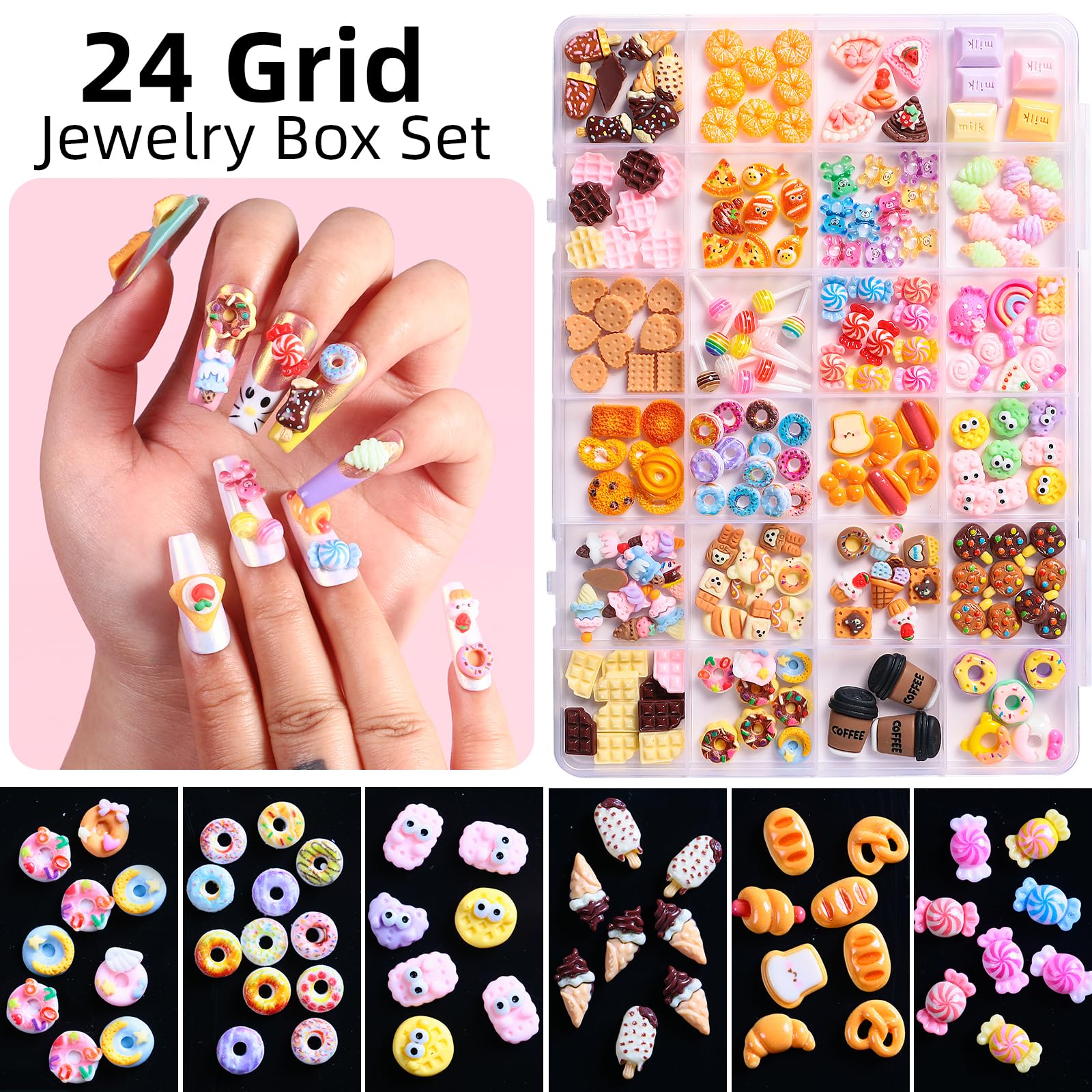 3D Mix Assorted Color Nail Charms Acrylic Multi Cute Nail Art Charms Hollow Candy Jewelry Nail Supplies for Nail Art Design DIY Crafts Accessories - Image 3