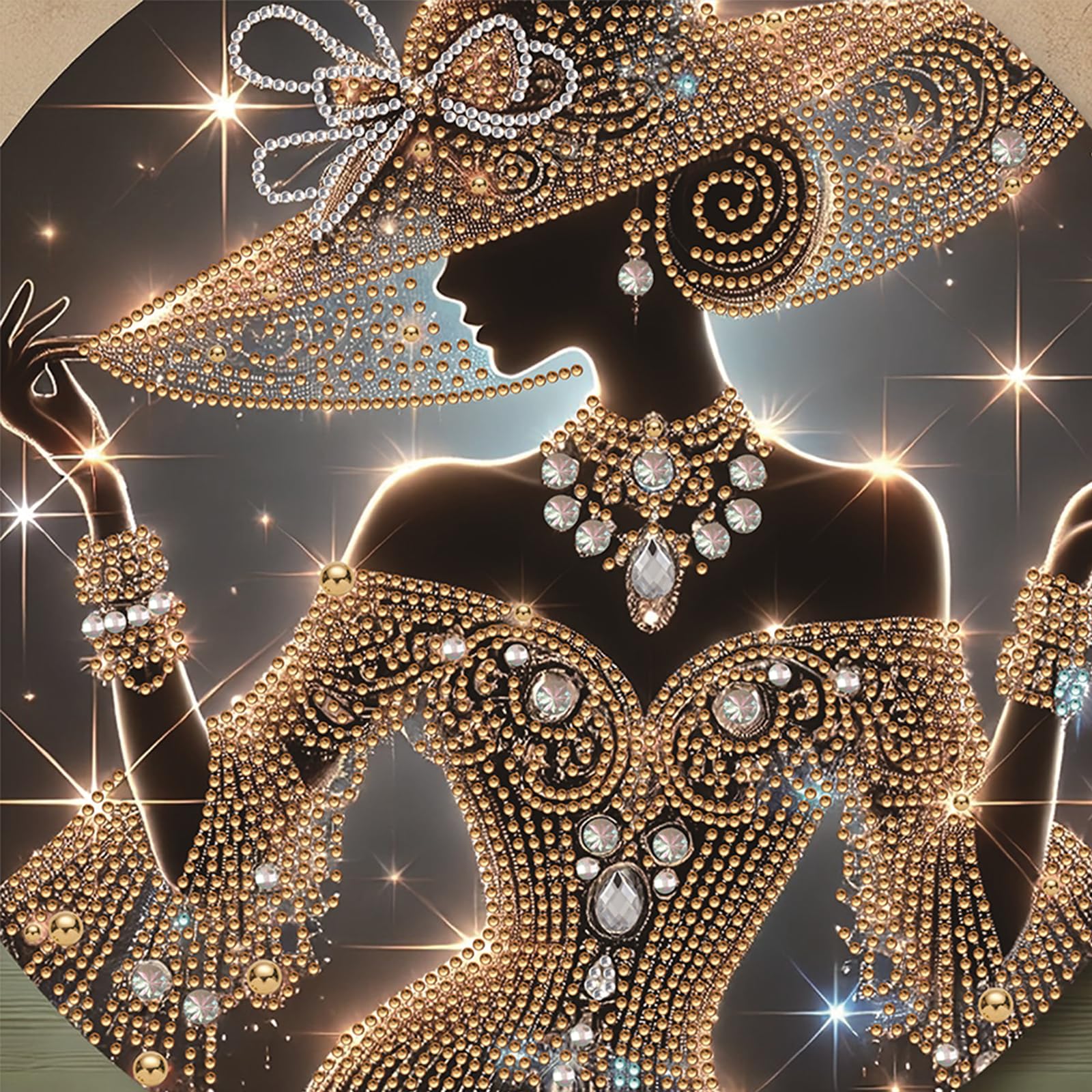 Gold Beauty Special Shaped 5D DIY Partial Drill Diamonds Paintings Gem Art Kits for Adults Beginners Home Decor Diamonds Paintings Gem Art 11.81 X11.81inch