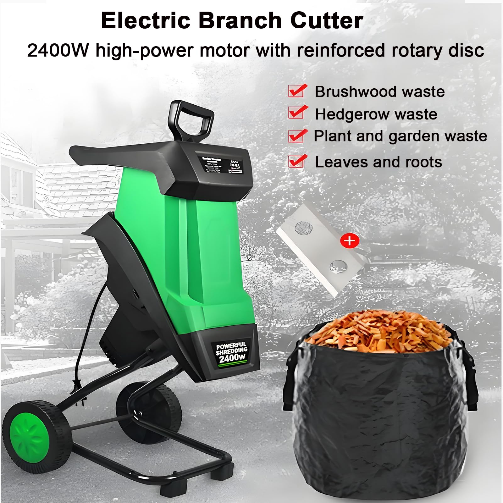 Trituradora Ramas Hojas,astilladora Madera Eléctrica 2400W Con Caja Recolección 50L,velocidad 4500rpm Y Trituración Hasta 39mm,diseño Antiobstrucción,bajo Nivel Ruido Y Corte Suave,para Escombros