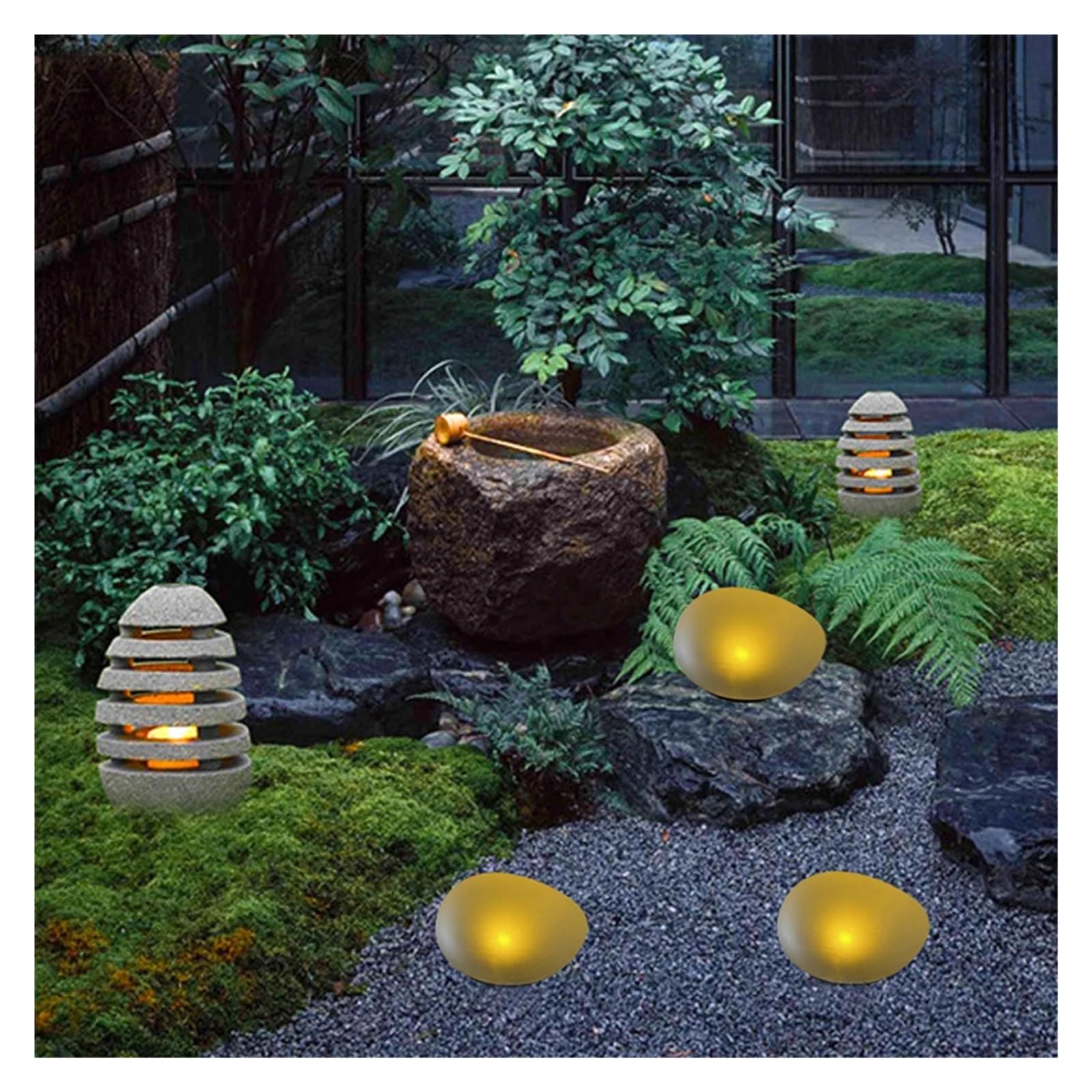 Lot de 2 lampes d'extérieur en pierre pavée étanche IP55 pour jardin, parc et balcon - LED économe en énergie - Lumière blanche