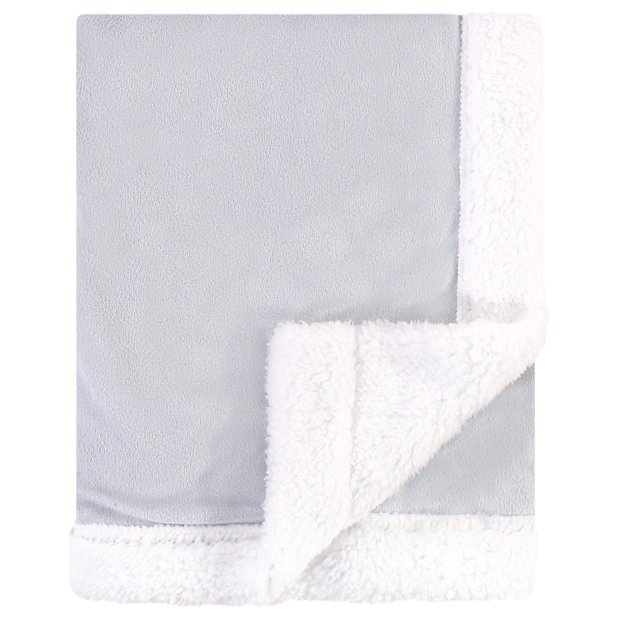Hudson Baby Unisex Baby Plush Mink and Sherpa Blanket, Gray White, One Size