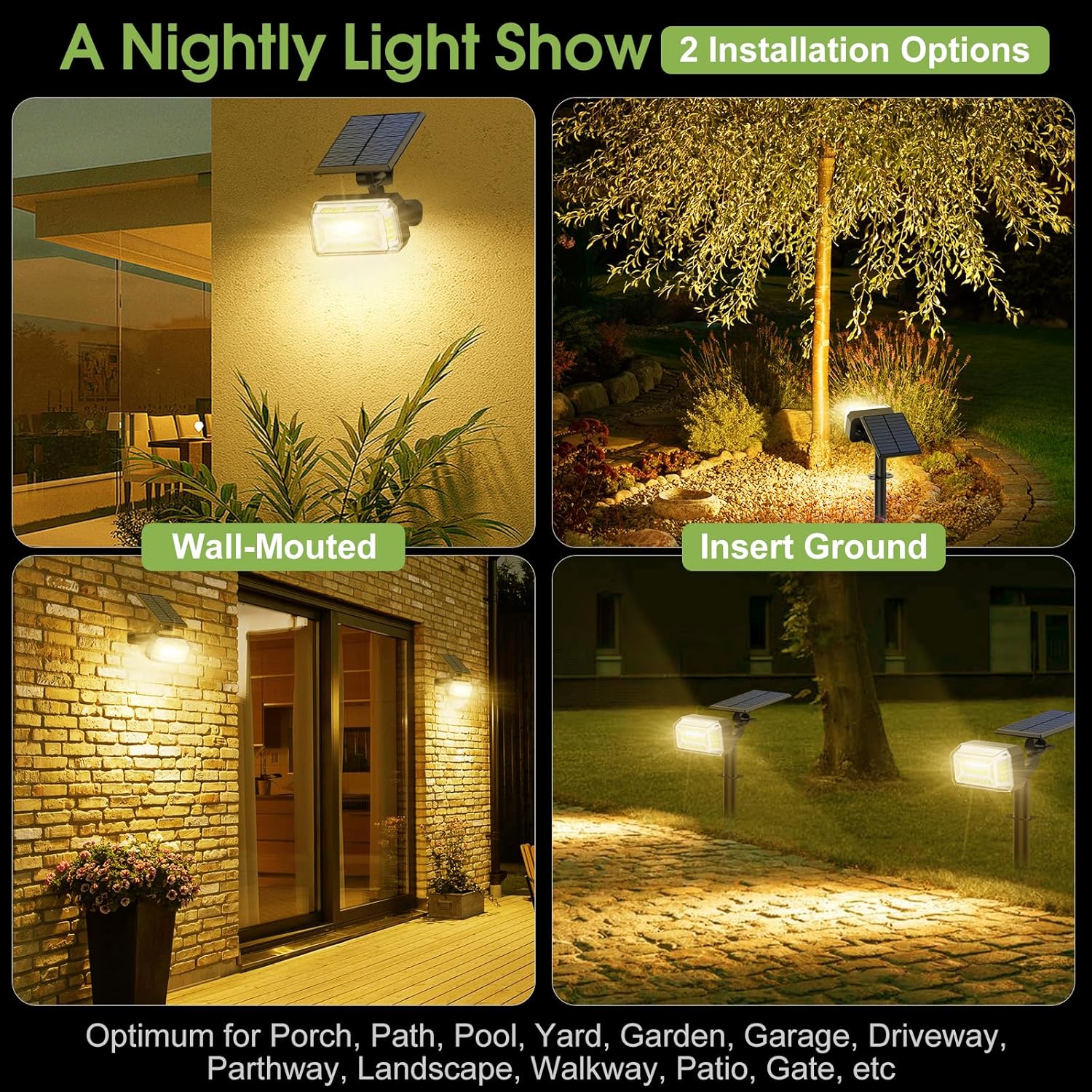 102 LED Solar Spot Lights Outdoor Waterproof IP65, Adjustable Landscape Spotlights, [8 Pack/4 Modes] Auto On/Off Solar Powered Flood Lights for Outside Yard Garden Wall Pathway (Warm White)