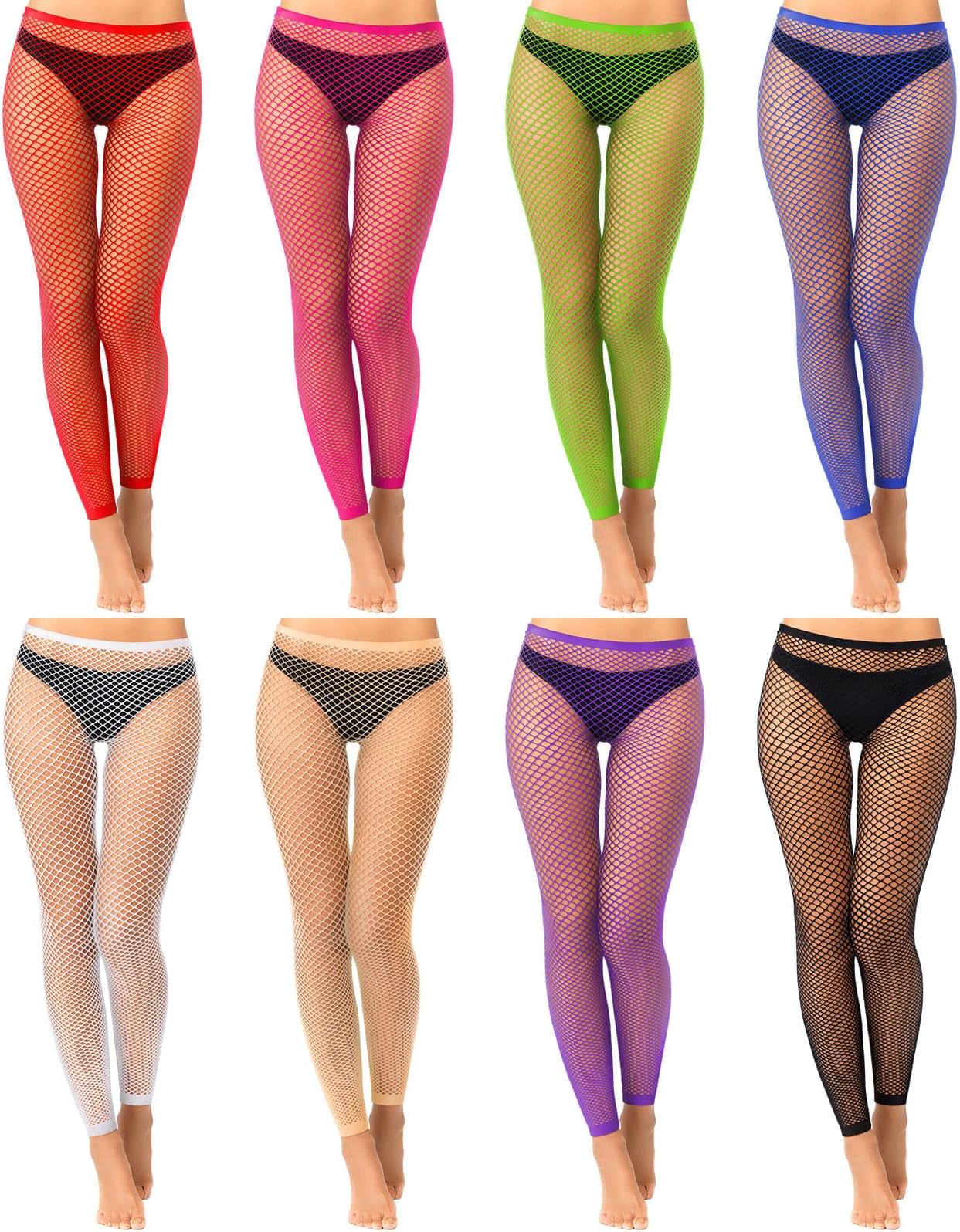 8 Pairs Halloween Colored Fishnet Stockings Tights Footless High Waist Lace Tights Thigh Pantyhose Leggings for Women
