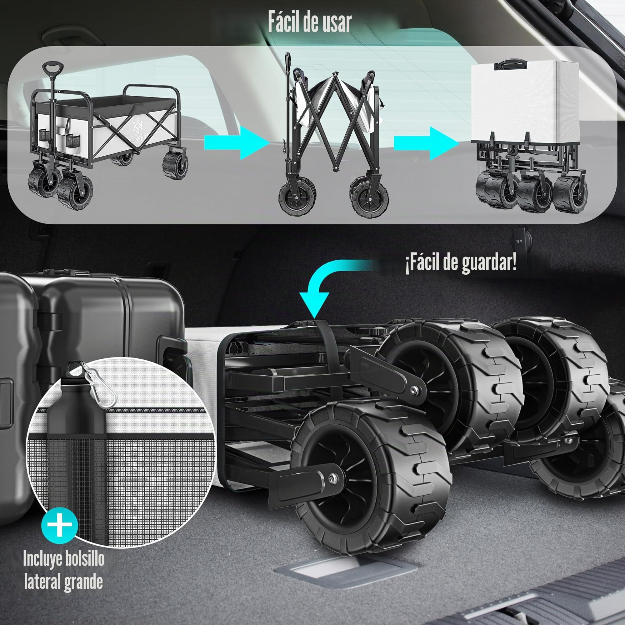 KESSER Carro Plegable de hasta 150 kg, Soporte hasta 150 kg, Neumáticos de Goma Maciza, Carro de Mano, Carro de Transporte, Remolque de Jardín Plegable