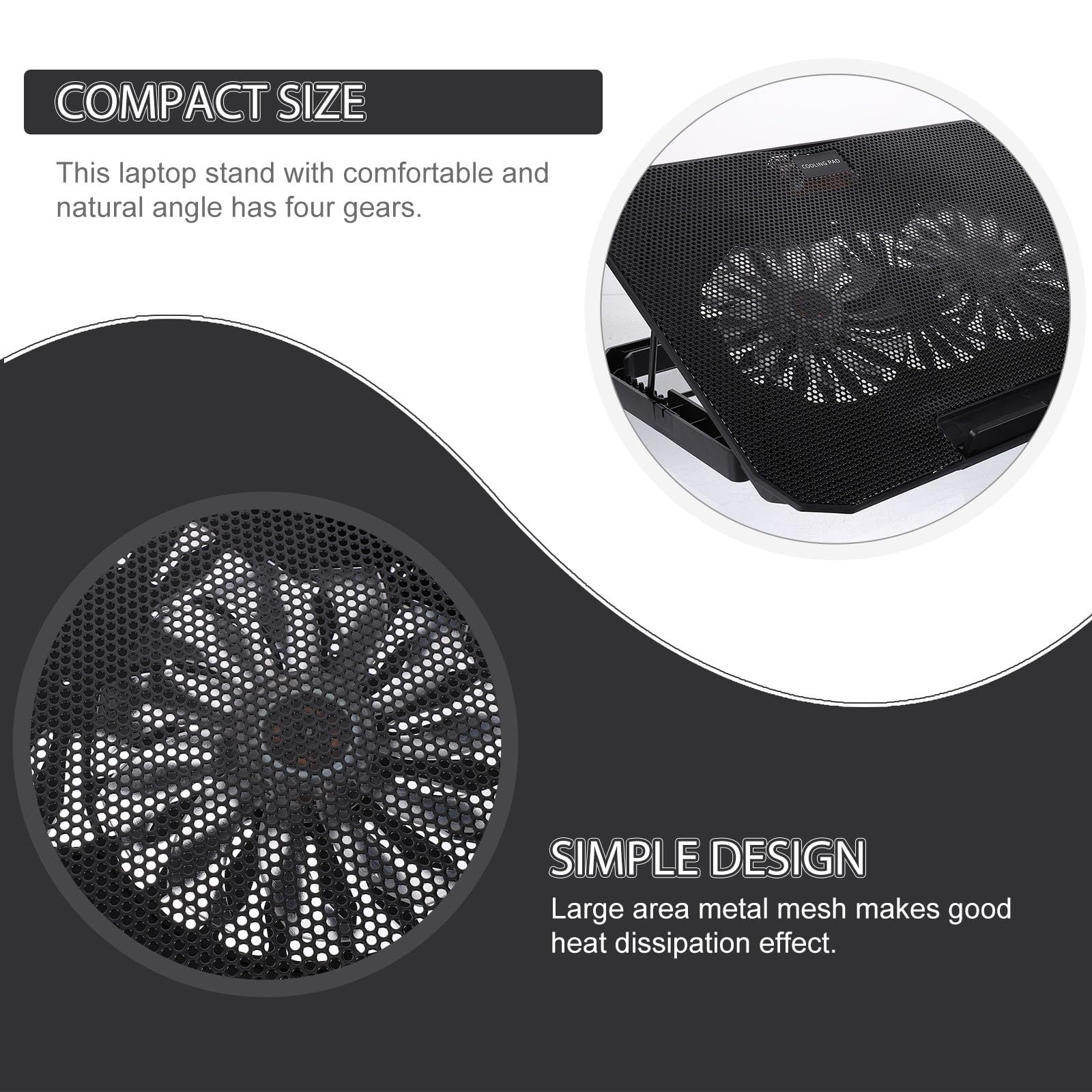 PRETYZOOM Refroidisseur pour Ordinateur Portable Noir Double Ventilateur Silencieux et Large Maille Métallique pour Notebook 14-15,6 Pouces Design Moderne Confortable