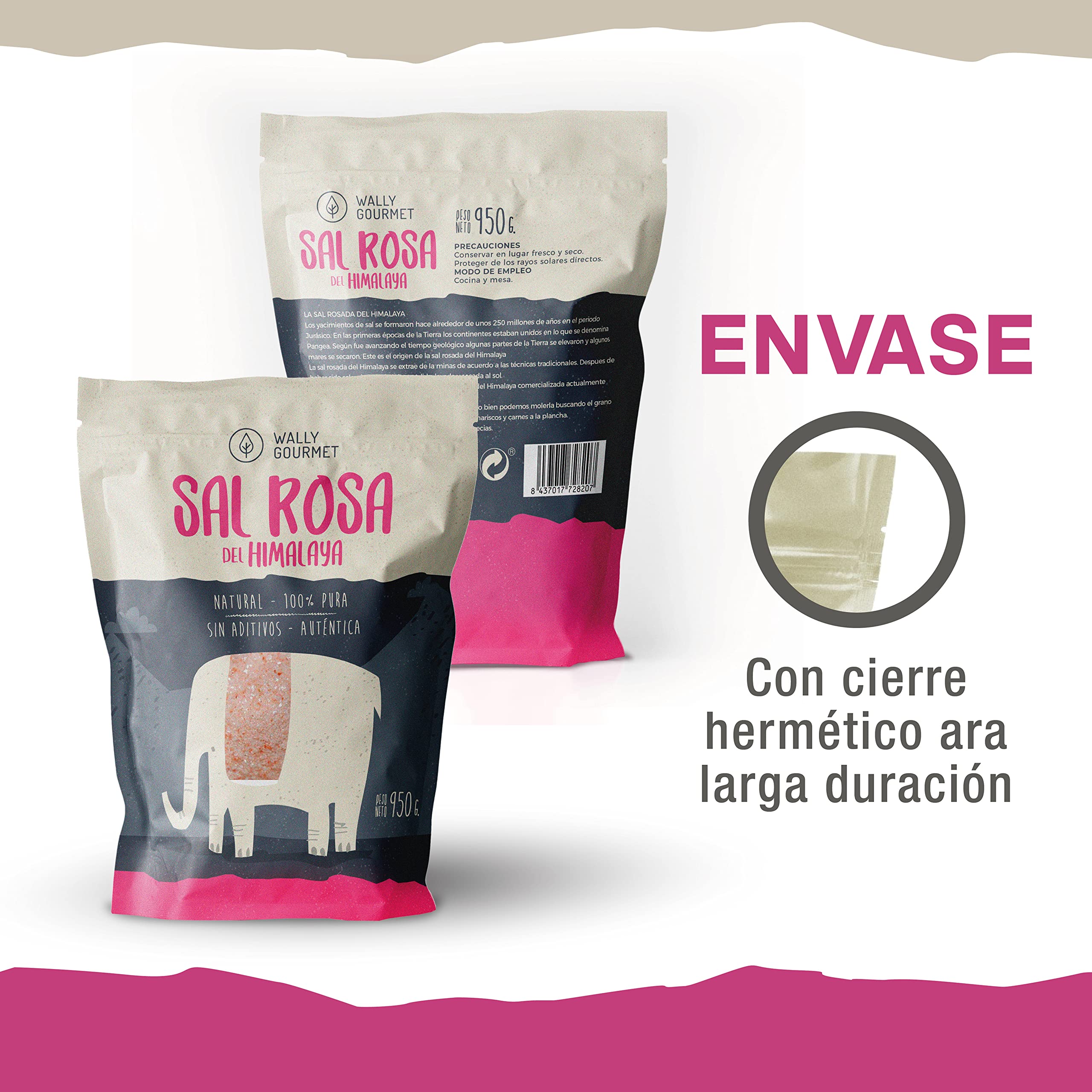 Sal Rosa Del Himalaya, Fina, 100% Natural, Sin Aditivos, Sin Refinado. Mayor Contenido En Oligoelementos. Para Sazonar Y Condimentar. Origen: Punjab, Pakistán.