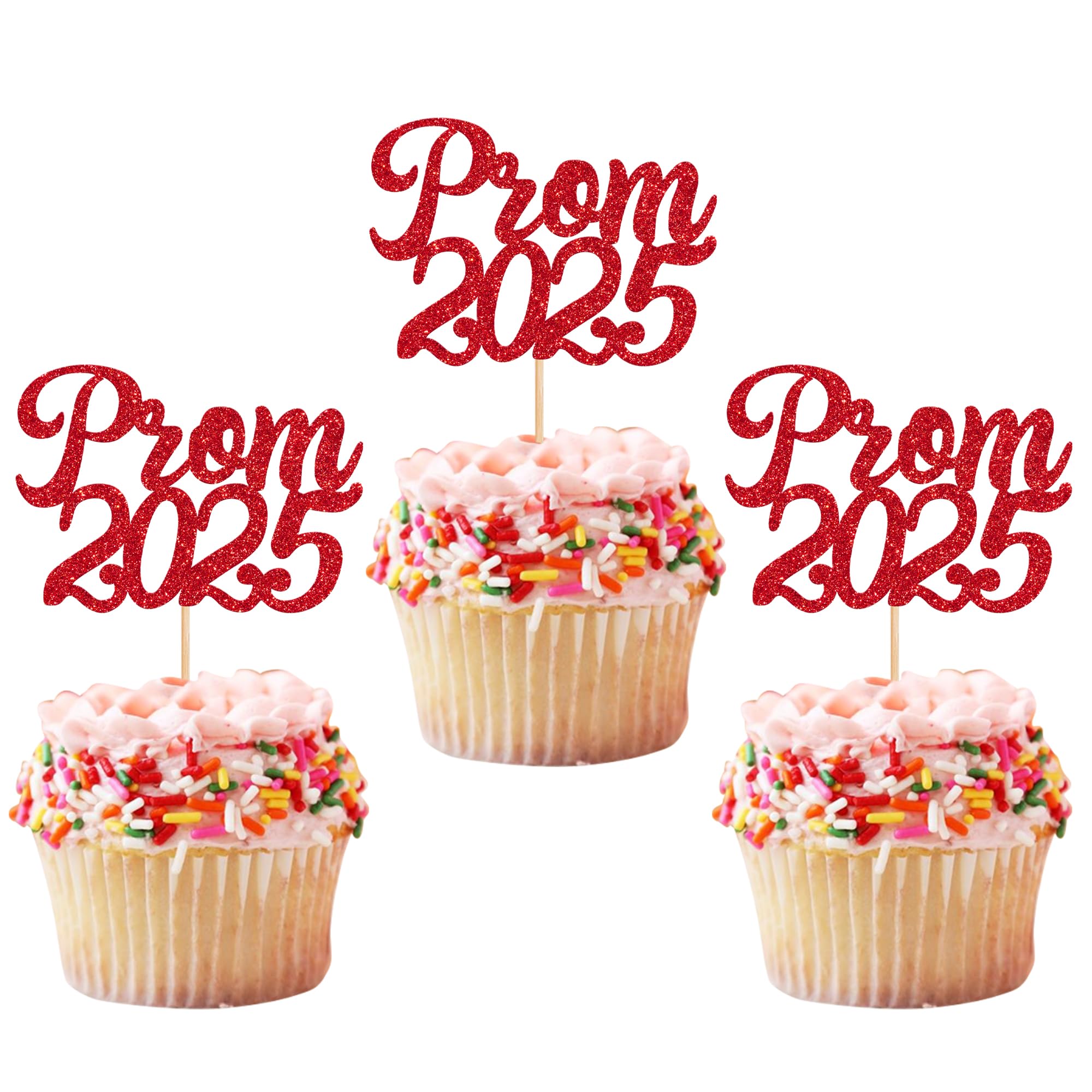 Xsstarmi 24 Pack Prom 2026 Cupcake Toppers Glitter 2026 Graduation Cupcake Picks for Class of 2026 College Graduation Prom Party Cake Decorations Supplies Red