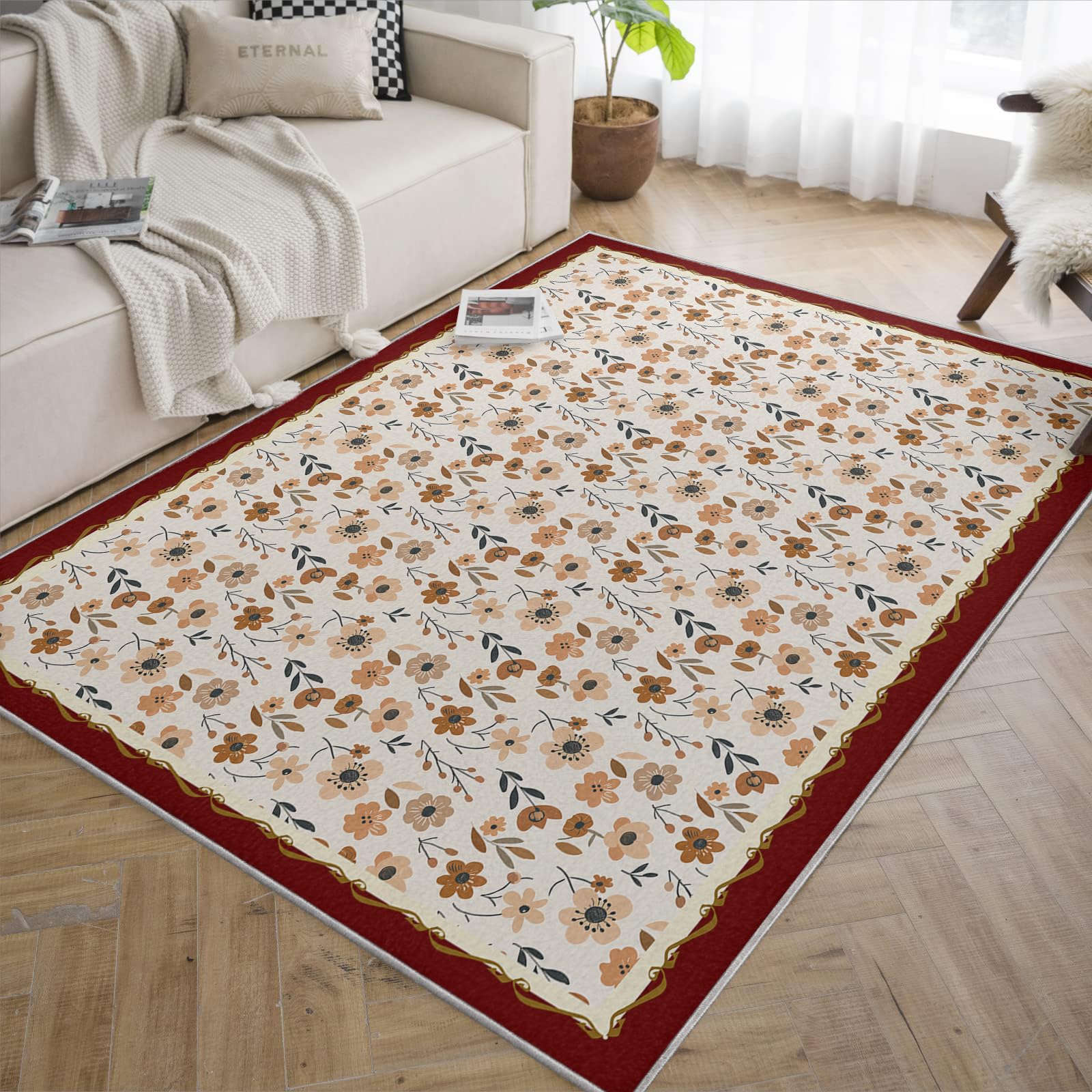 Tapis de sol floral 80x150cm lavable style bohème classique pour entrée