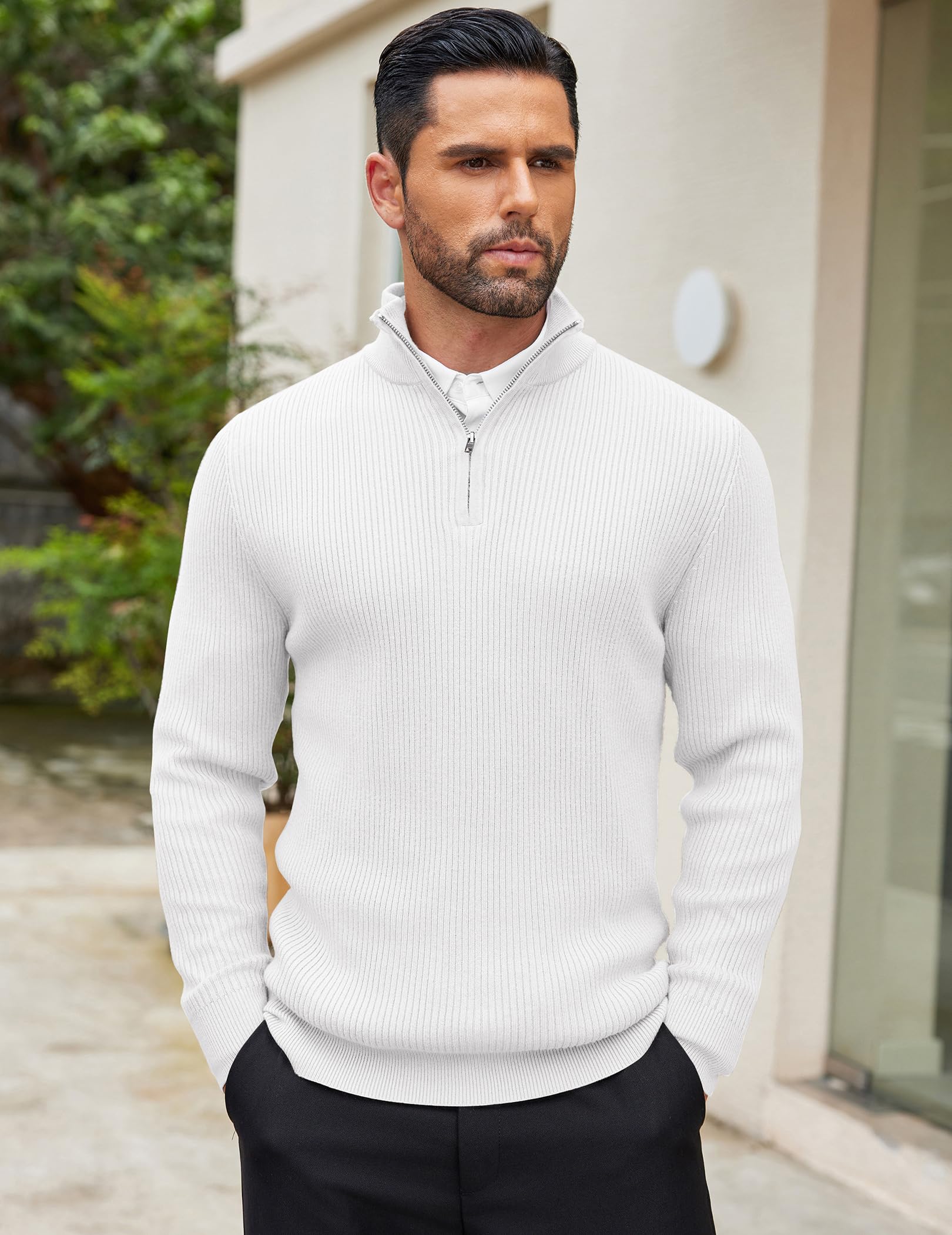 COOFANDY Maglione Uomo Invernale con Zip Maglione Uomo a Maglia con Zip 1/4 Morbido Pullover Dolcevita Classico Maglioni Invernali Regular Fit con Collo Alto