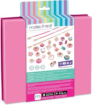 Make It Real Halo Charm Bracelet Making Kit - Think Pink Bracelets, Kids Jewellery Craft Sets for Girls 8+ Years - Makes 3 Beautiful Bracelets, Metallic Charms & Crystals - Childrens Bracelet Maker