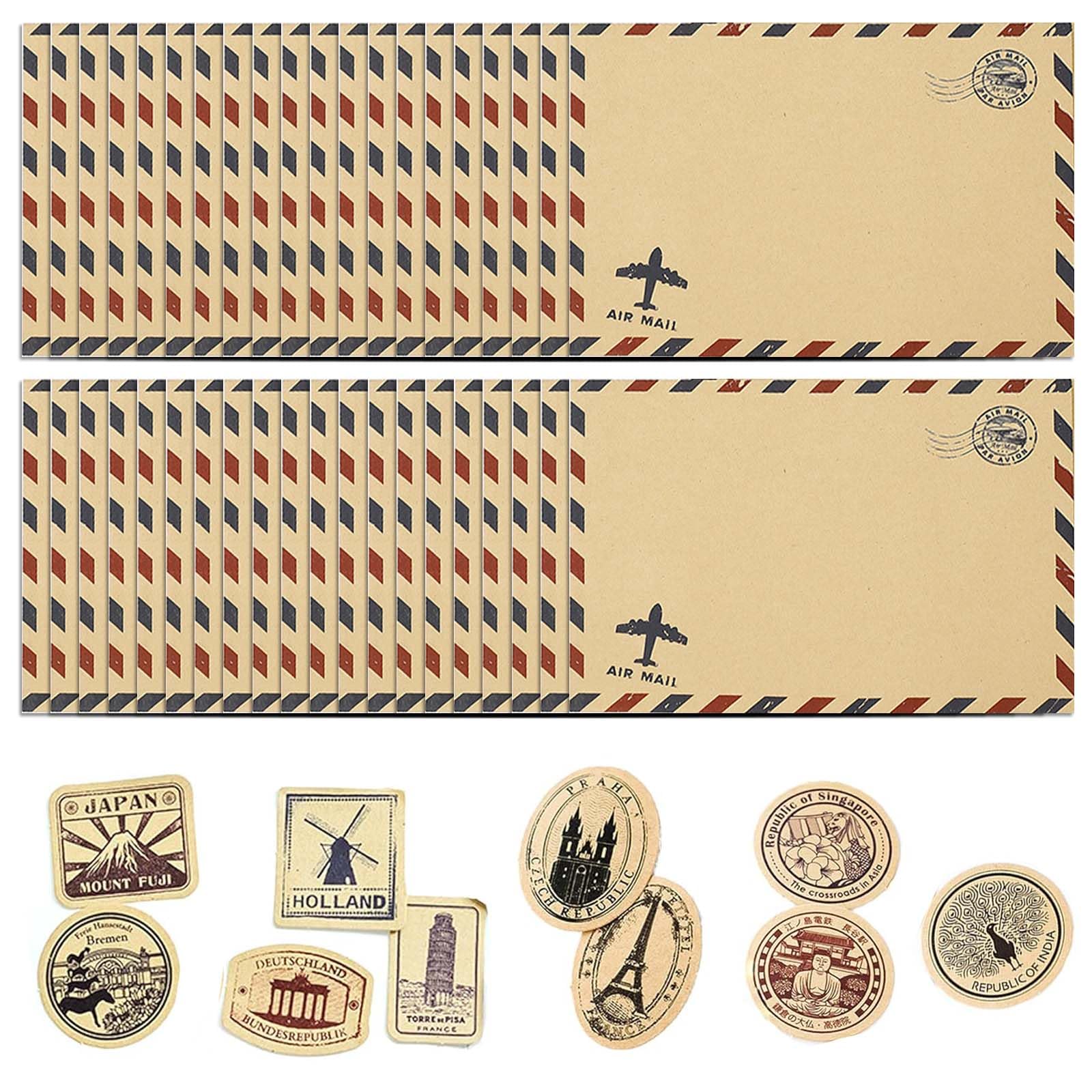 Amazon | EsiFare エアメール 封筒 40枚 おしゃれ クラフト紙 封かん