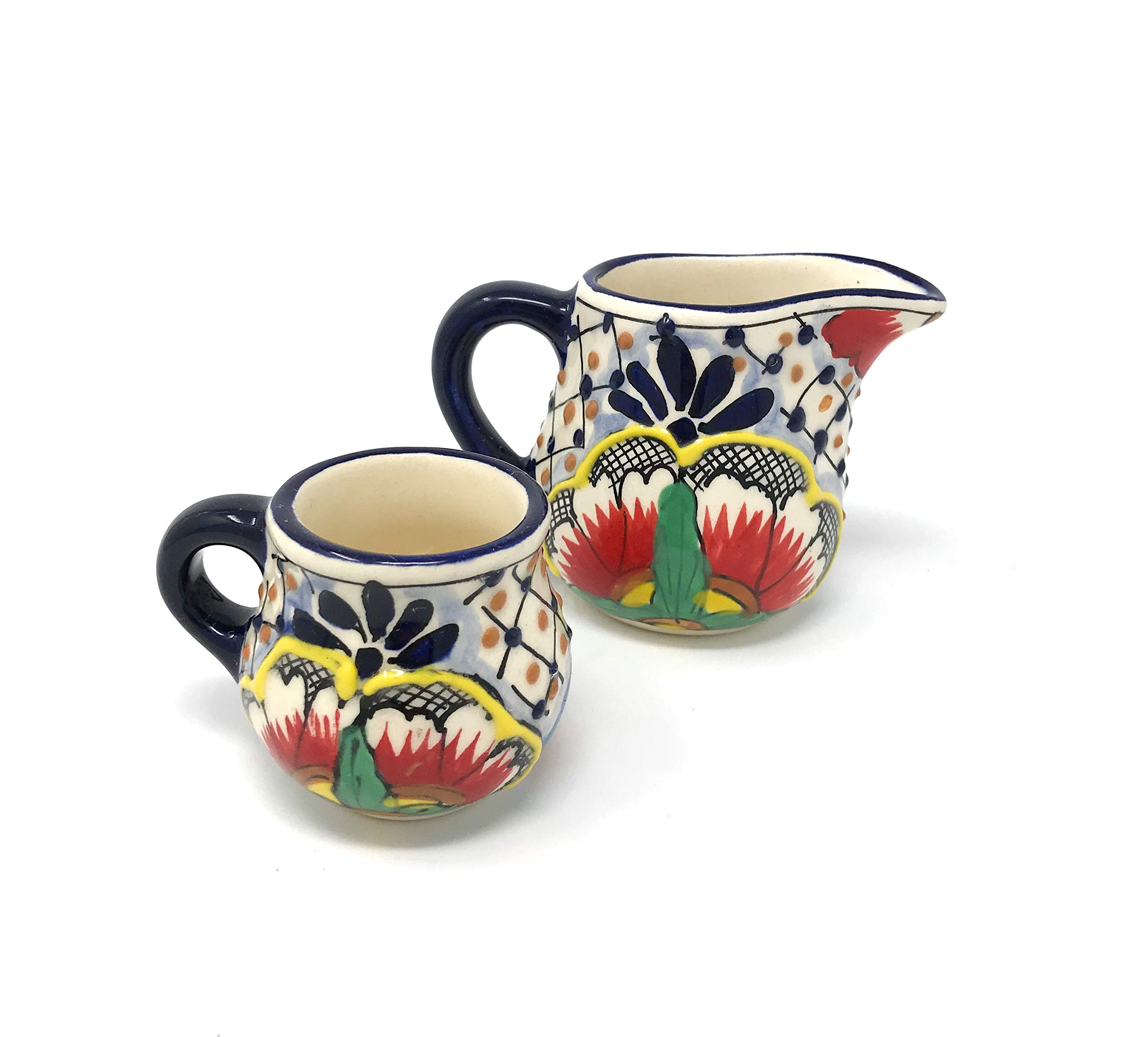 Mexican Talavera Sugar and Creamer Set Coffee Creamer Pitcher Sugar Bowl