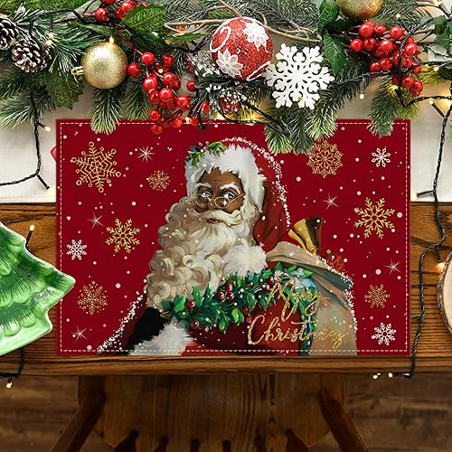 Miniatura 5 de Manteles individuales de Navidad afroamericanos de Papá Noel negro, decoración de Navidad, decoraciones de Feliz Navidad para fiesta en casa